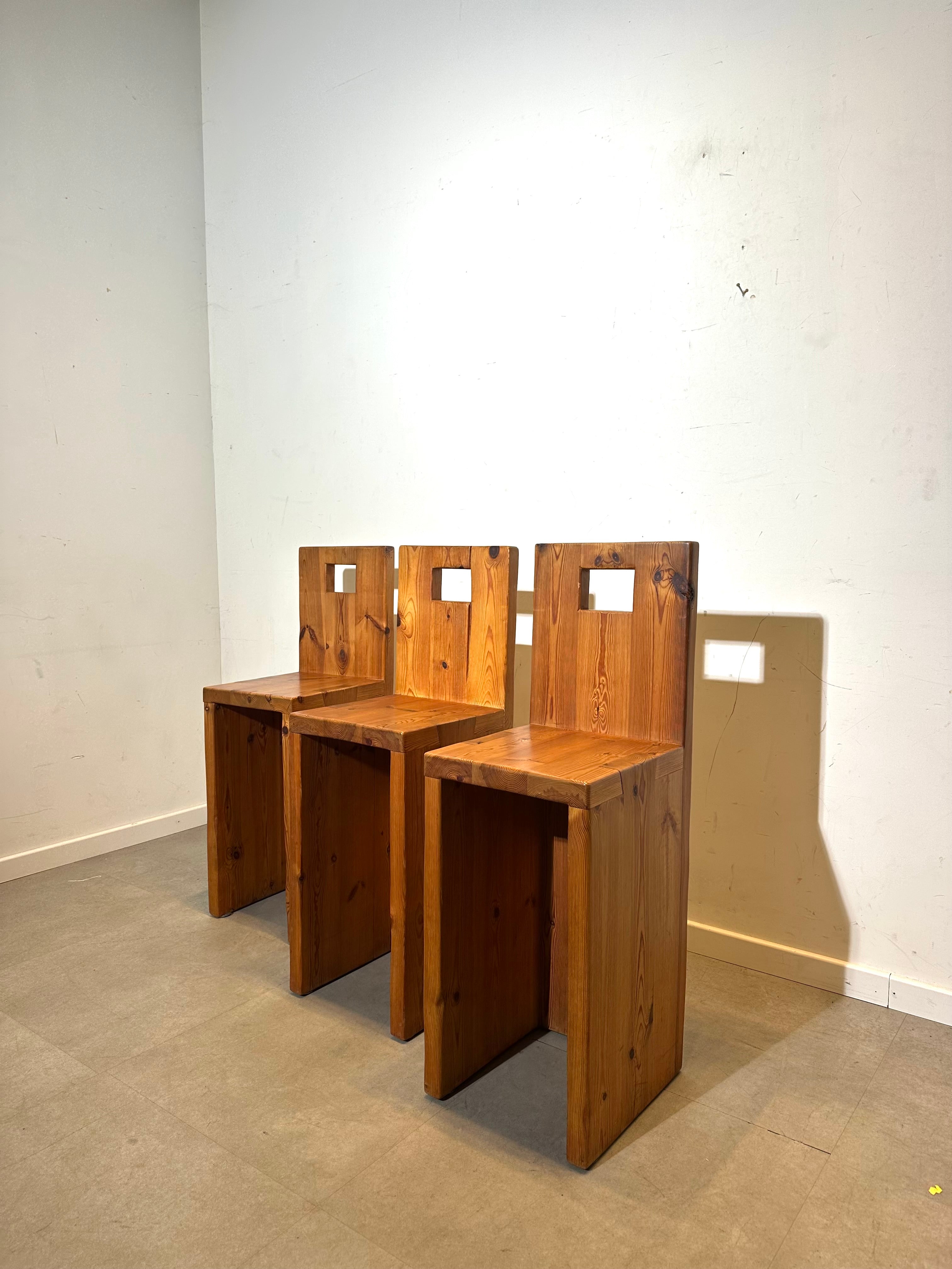 Set of 3 Brutalist Bar Stools, 1970s