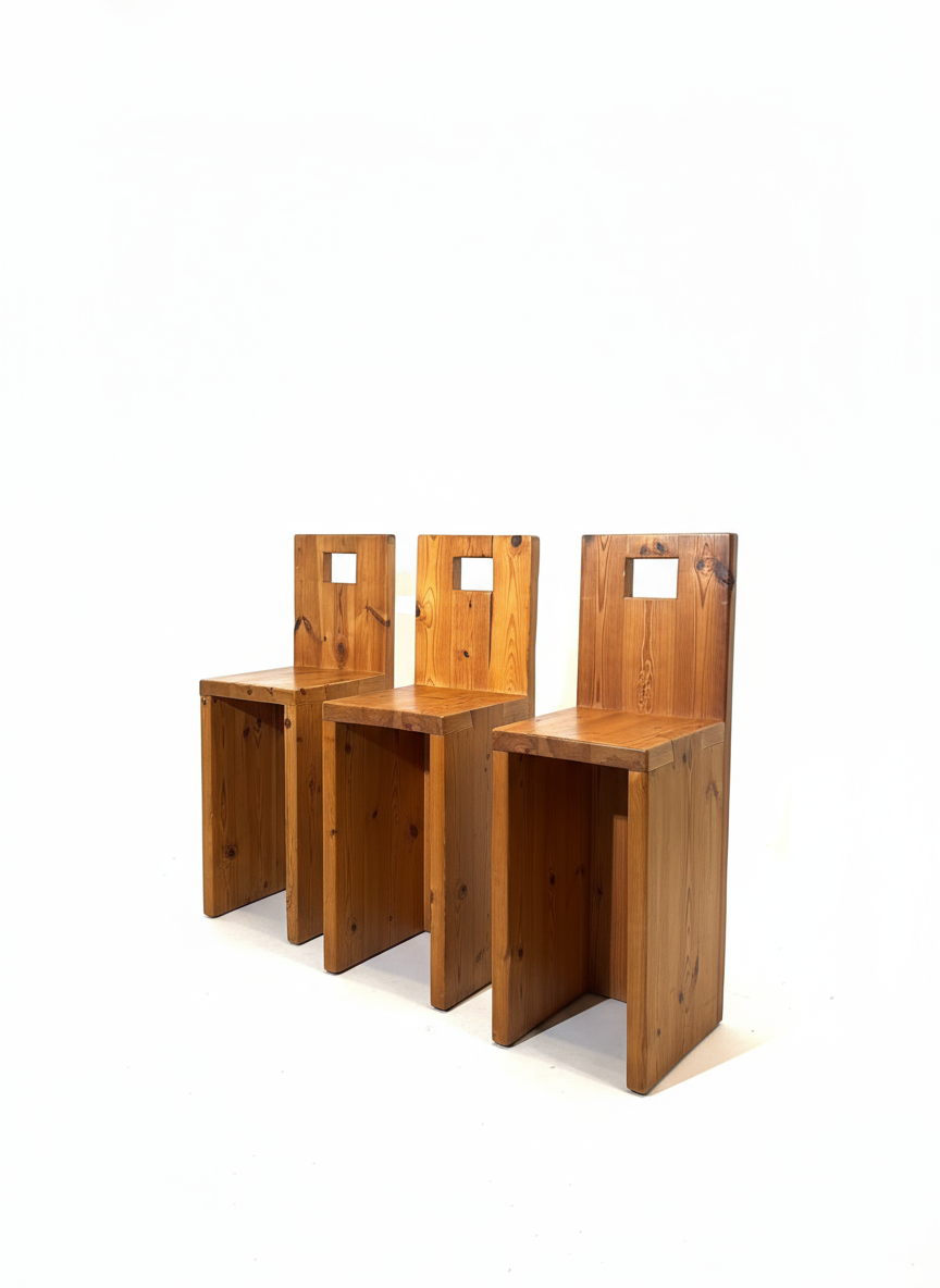 Set of 3 Brutalist Bar Stools, 1970s