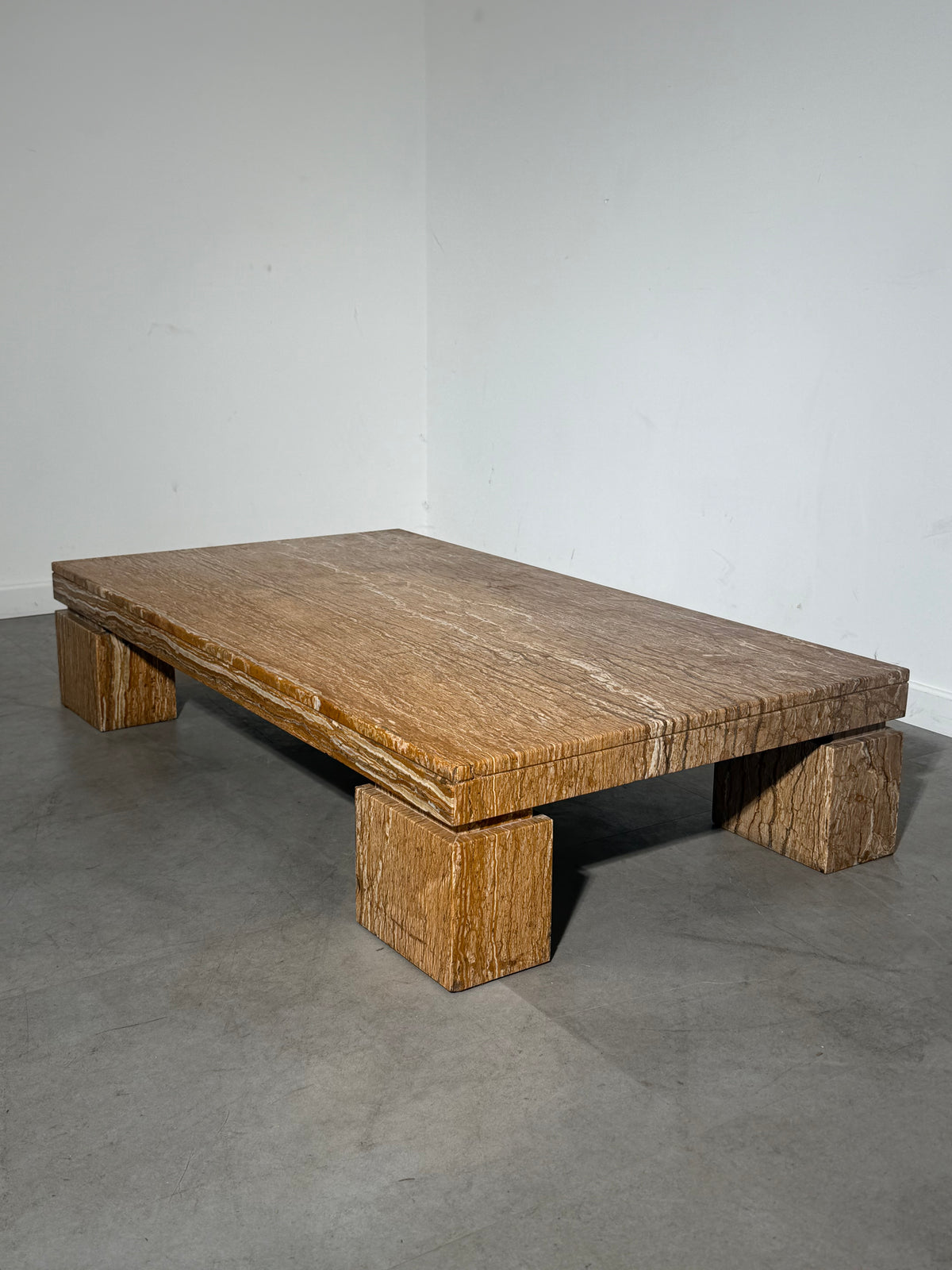 Structural Travertine Rosso Coffee Table – Brutalist Design
