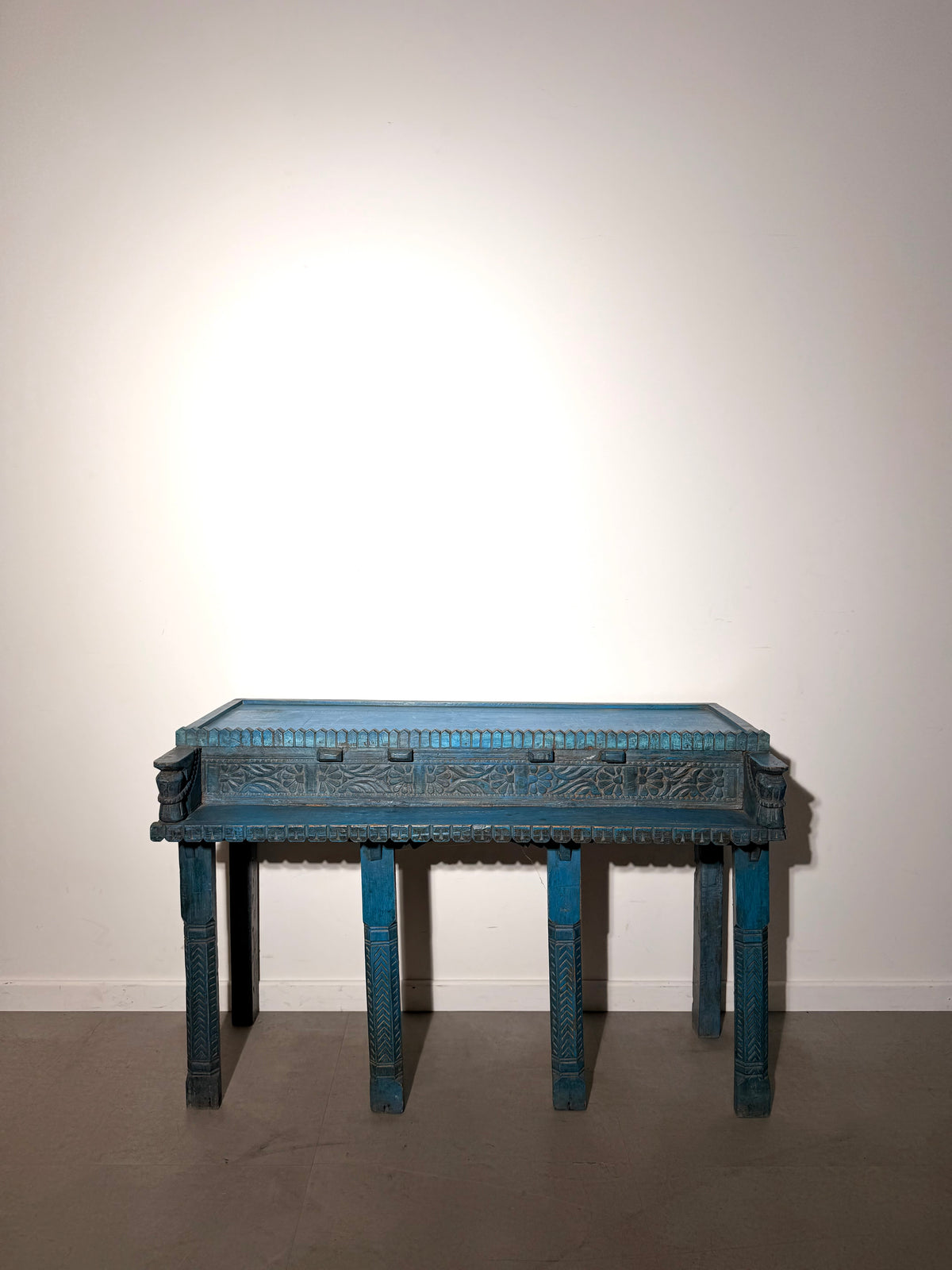 Indian Carved Console Table in Turquoise Blue