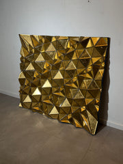 Large Sculptural Gold Faceted Mirror Panel – Prism Wall Mirror – 145 × 125 cm