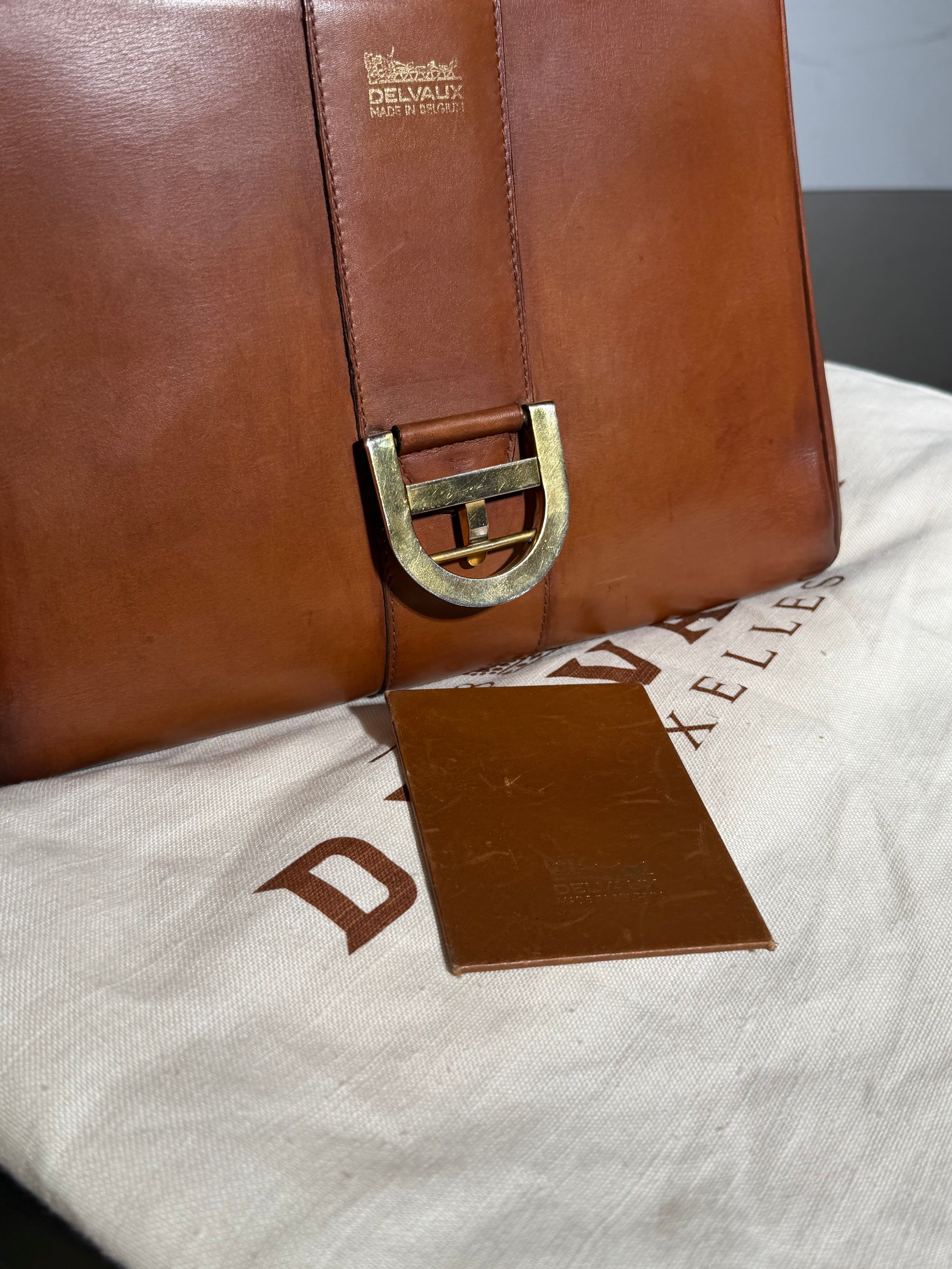 Delvaux Brillant MM Handbag Cognac Brown Leather With Mirror & Dustbag