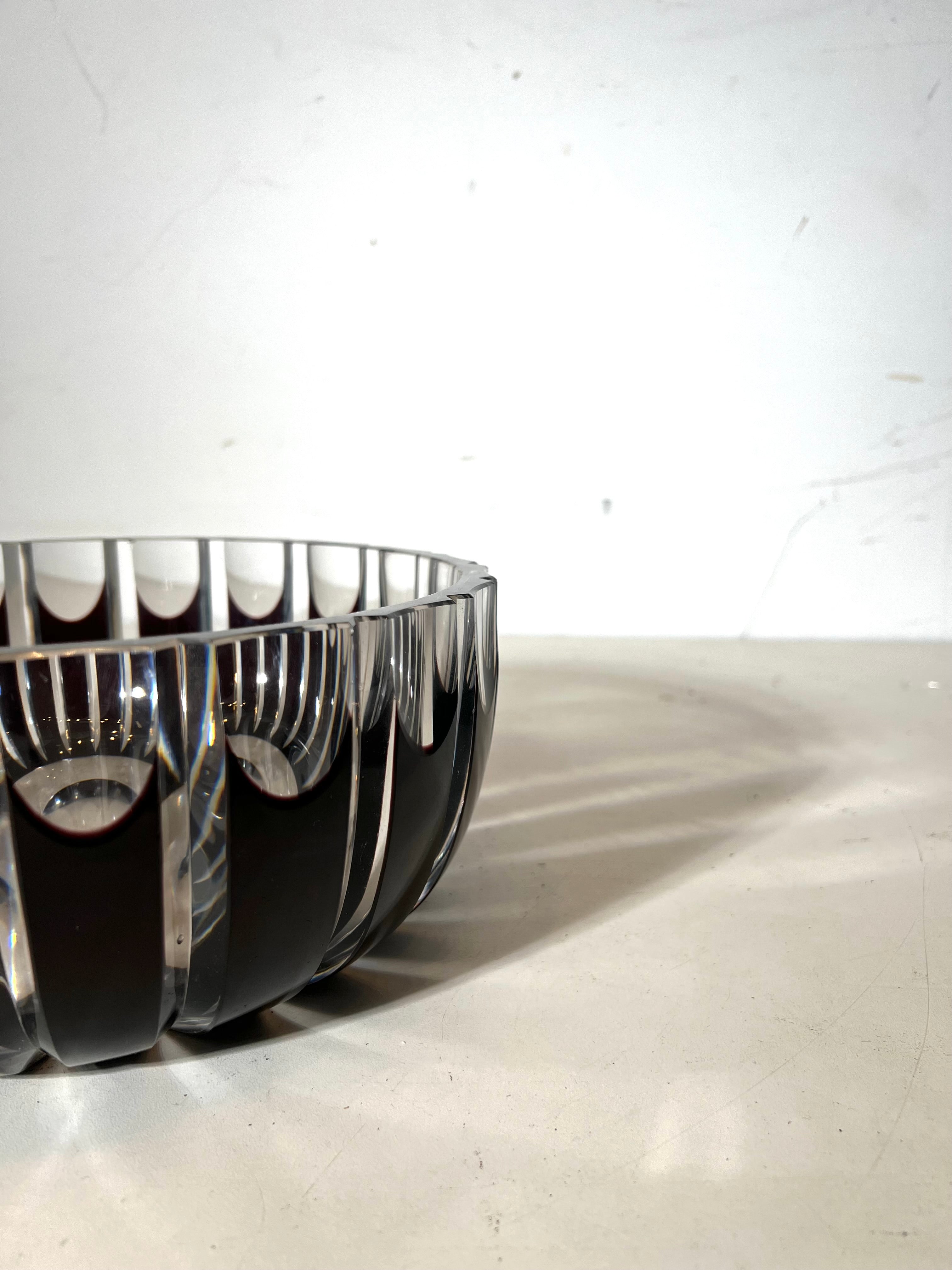 Val Saint Lambert Cut Crystal Bowl – Smoky Black
