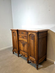 Antique Louis XV Style Oak Sideboard with Marble Top