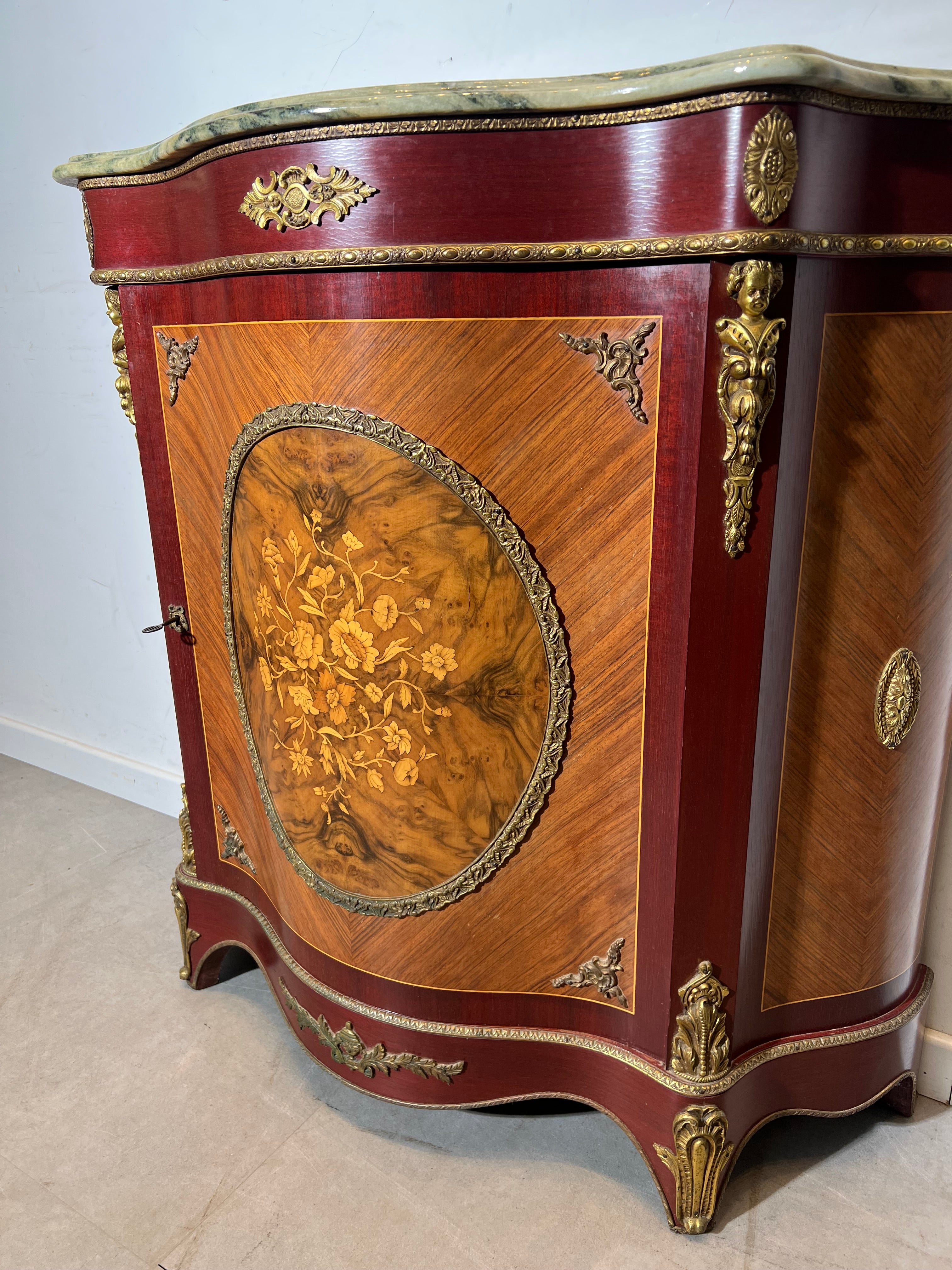 Marquetry Cabinet with Marble Top
