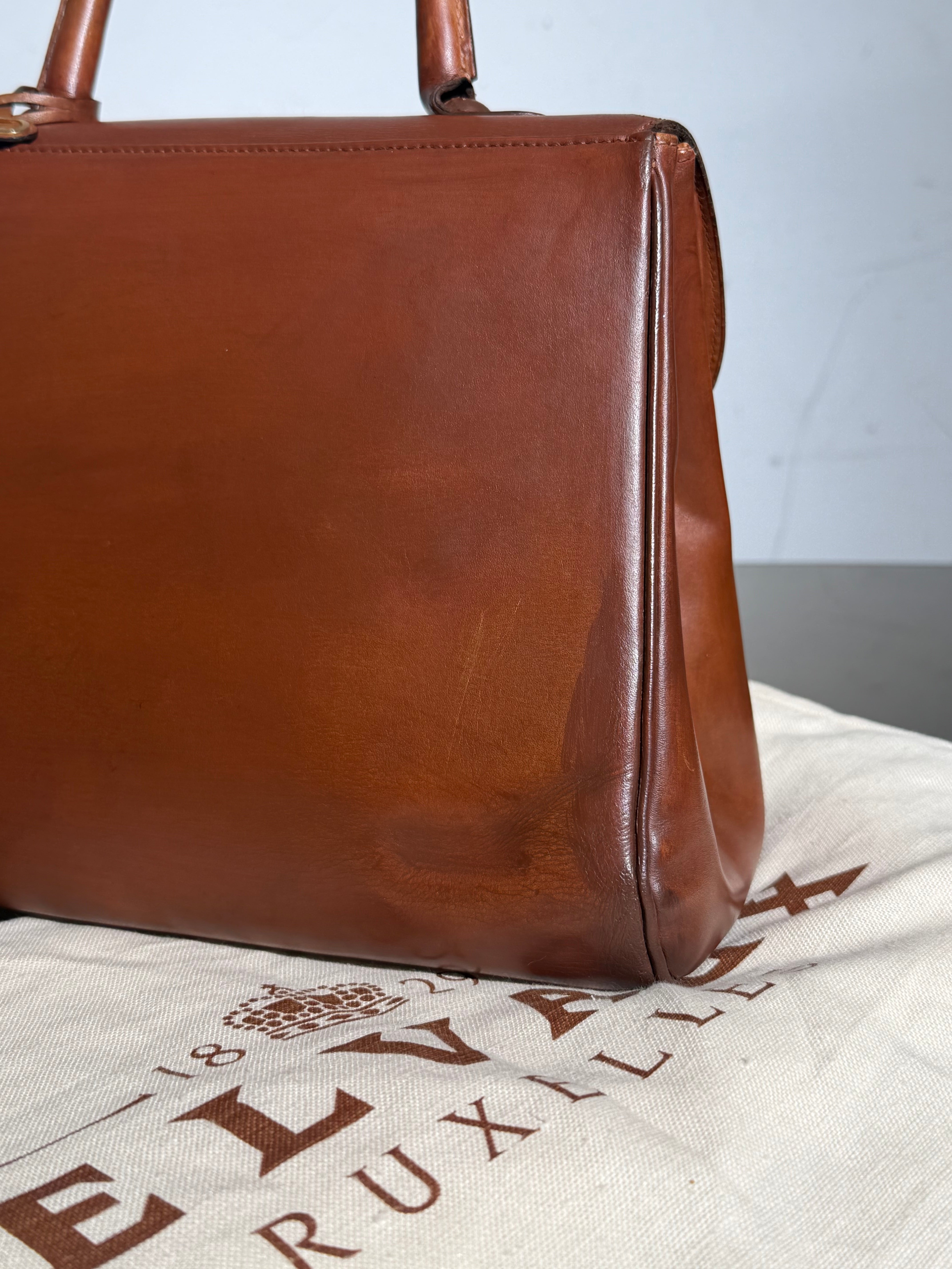 Delvaux Brillant MM Handbag Cognac Brown Leather With Mirror & Dustbag