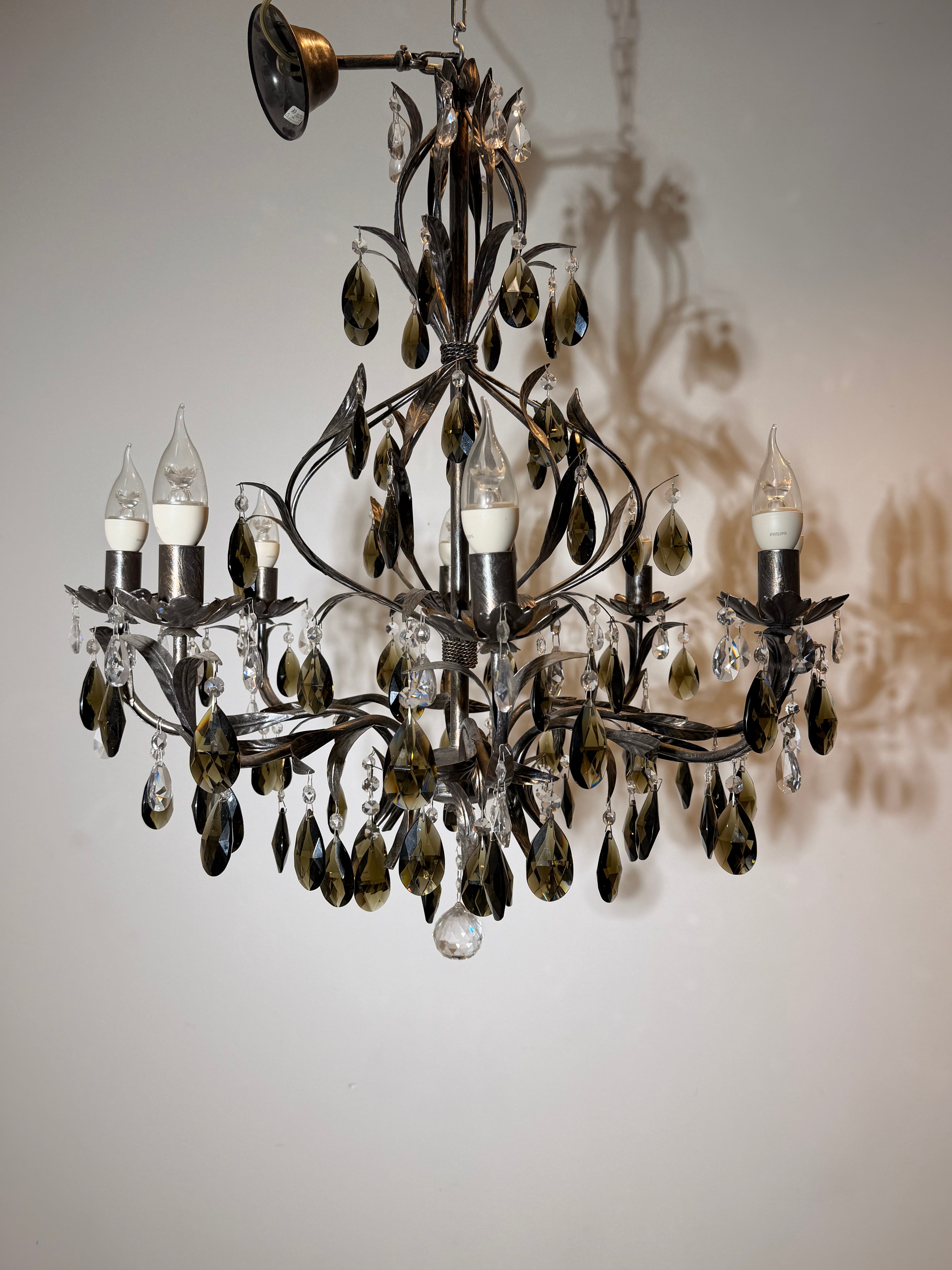 Vintage Crystal Chandelier with Smoked Glass Drops