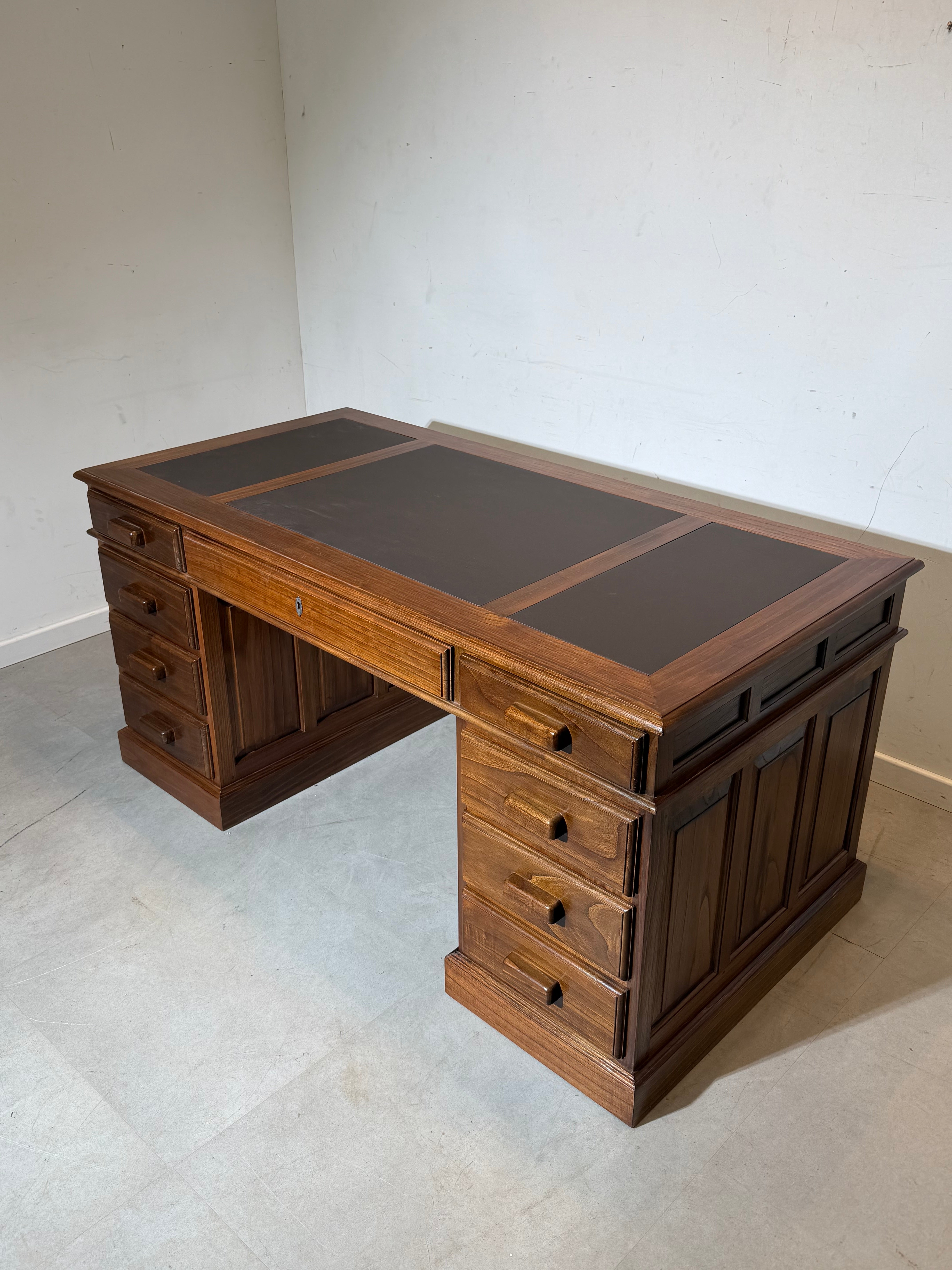 Antique Double-Sided Executive Desk – Elm Wood – 160 cm