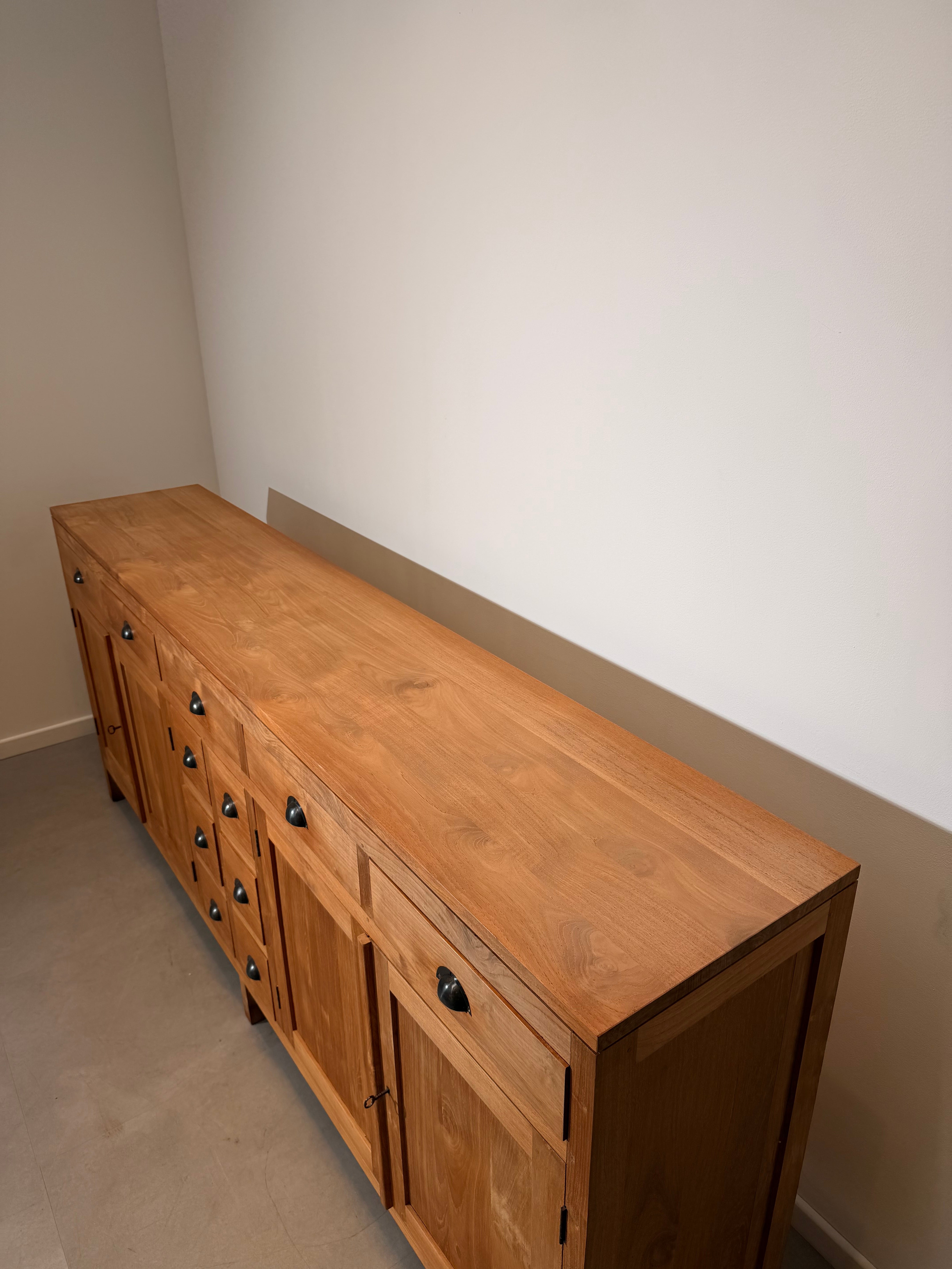 Large Solid Teak Sideboard with Multiple Drawers and Cupboards