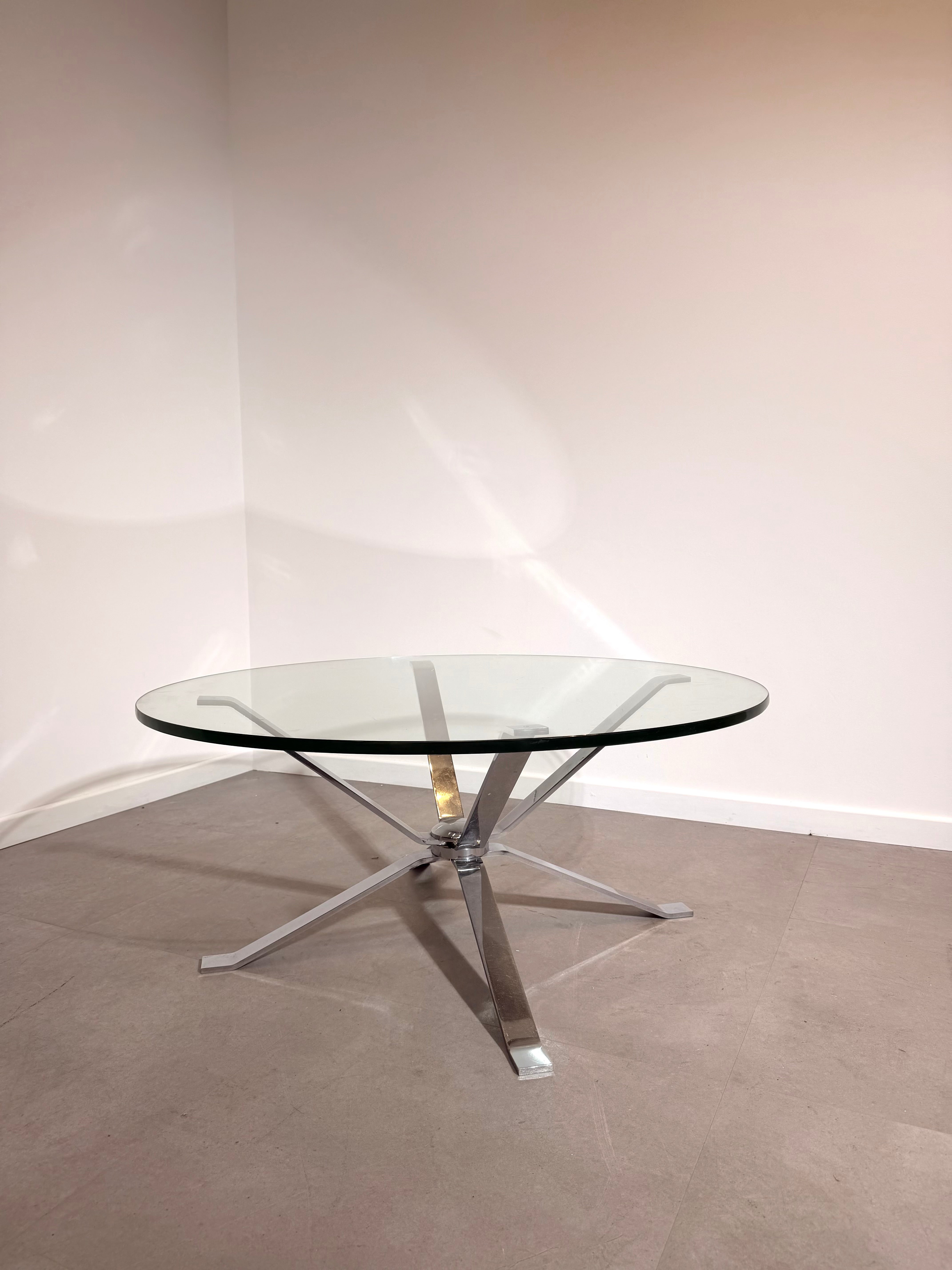 Vintage Modernist Chrome Glass Coffee Table
