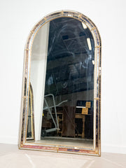 Large vintage arched mosaic mirror – brass & glass inlay (150 x 85 cm)
