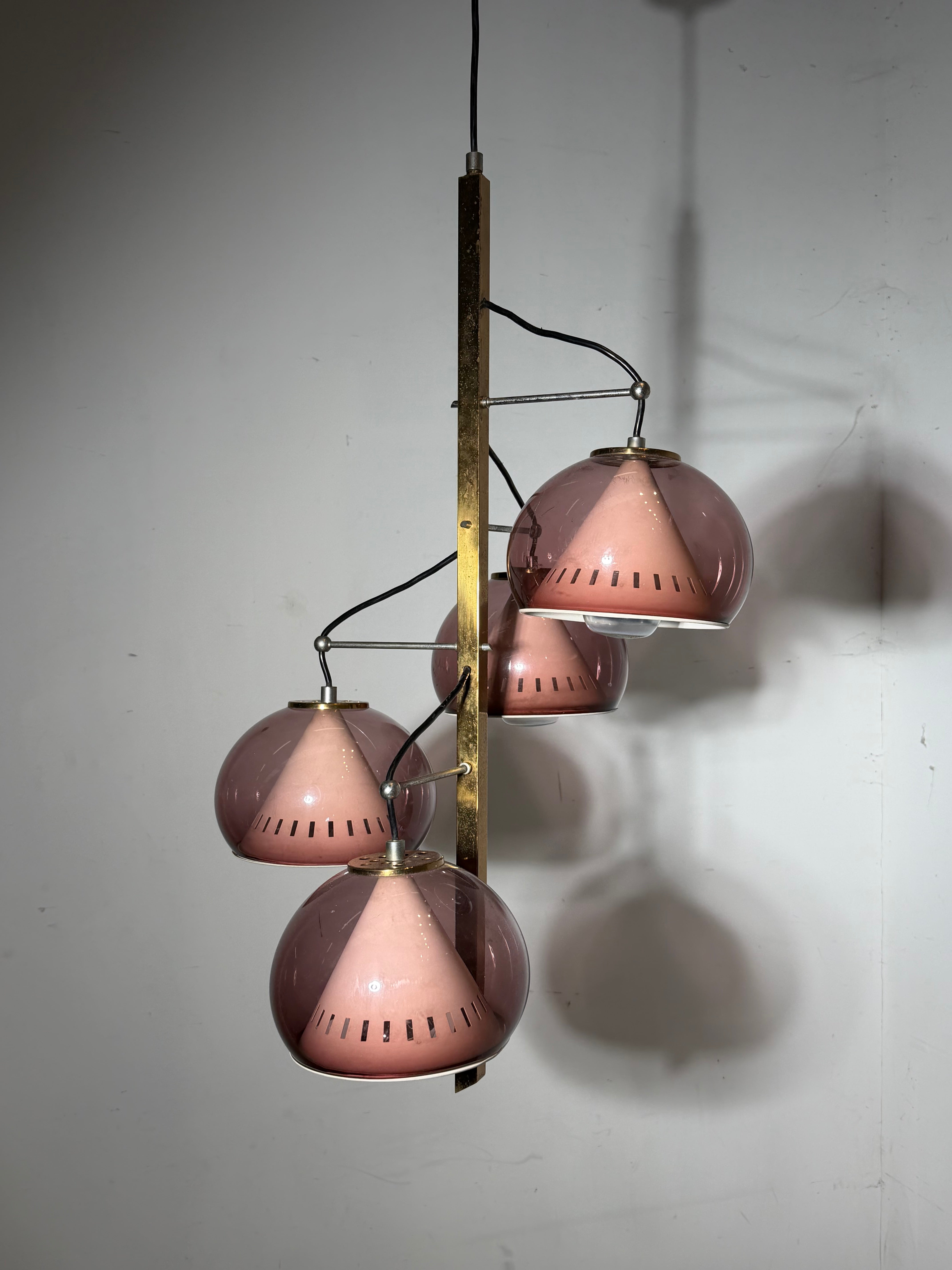 Vintage Lamter Milano Chandelier – 4 Lights – Pink Plexiglass