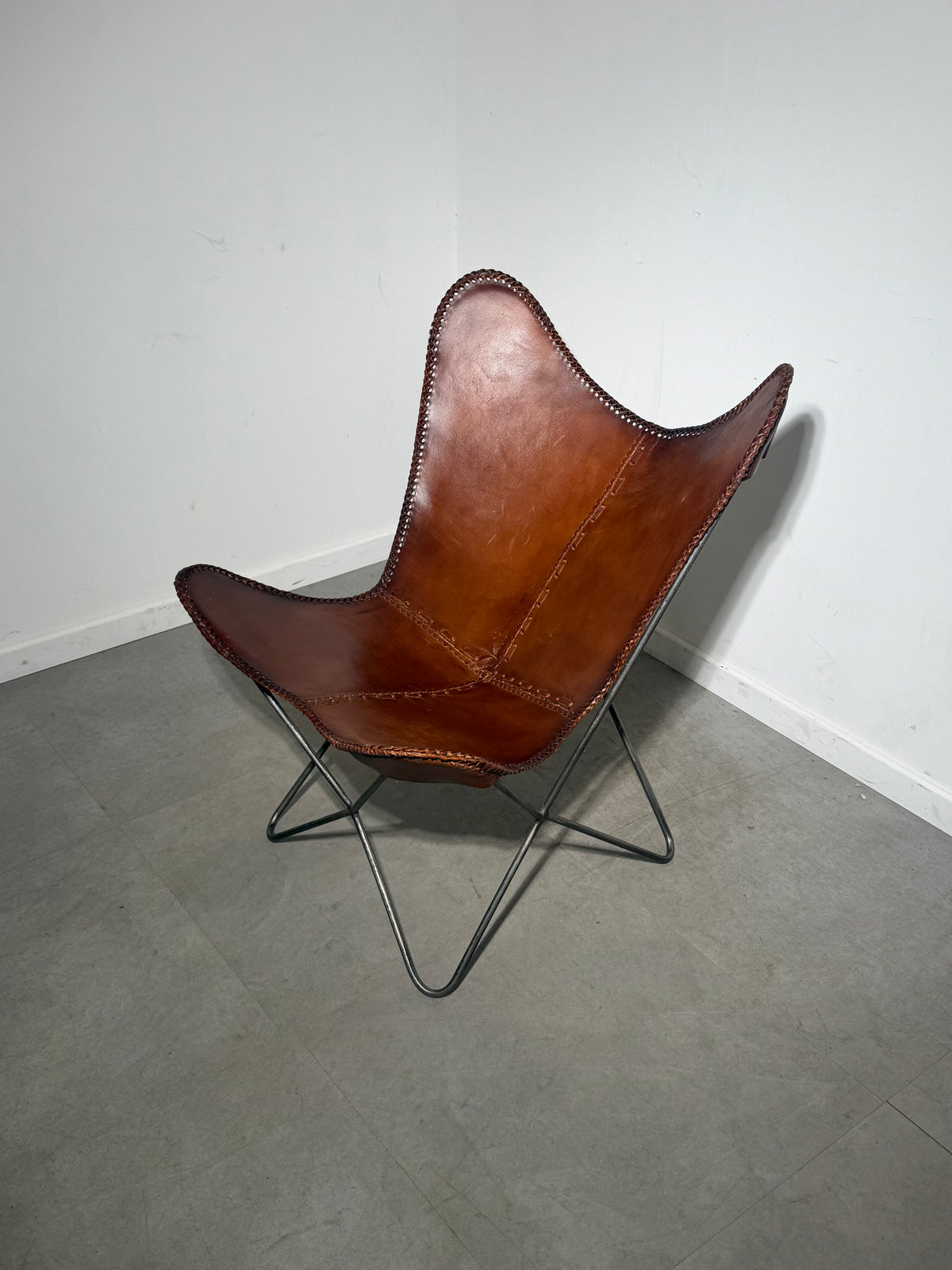 Vintage Cognac Leather Butterfly Chair