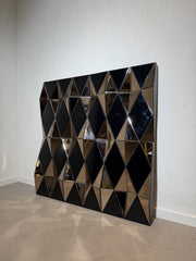 Large Geometric Faceted Mirror Panel – Sculptural Prism Mirror – 120 × 120 cm
