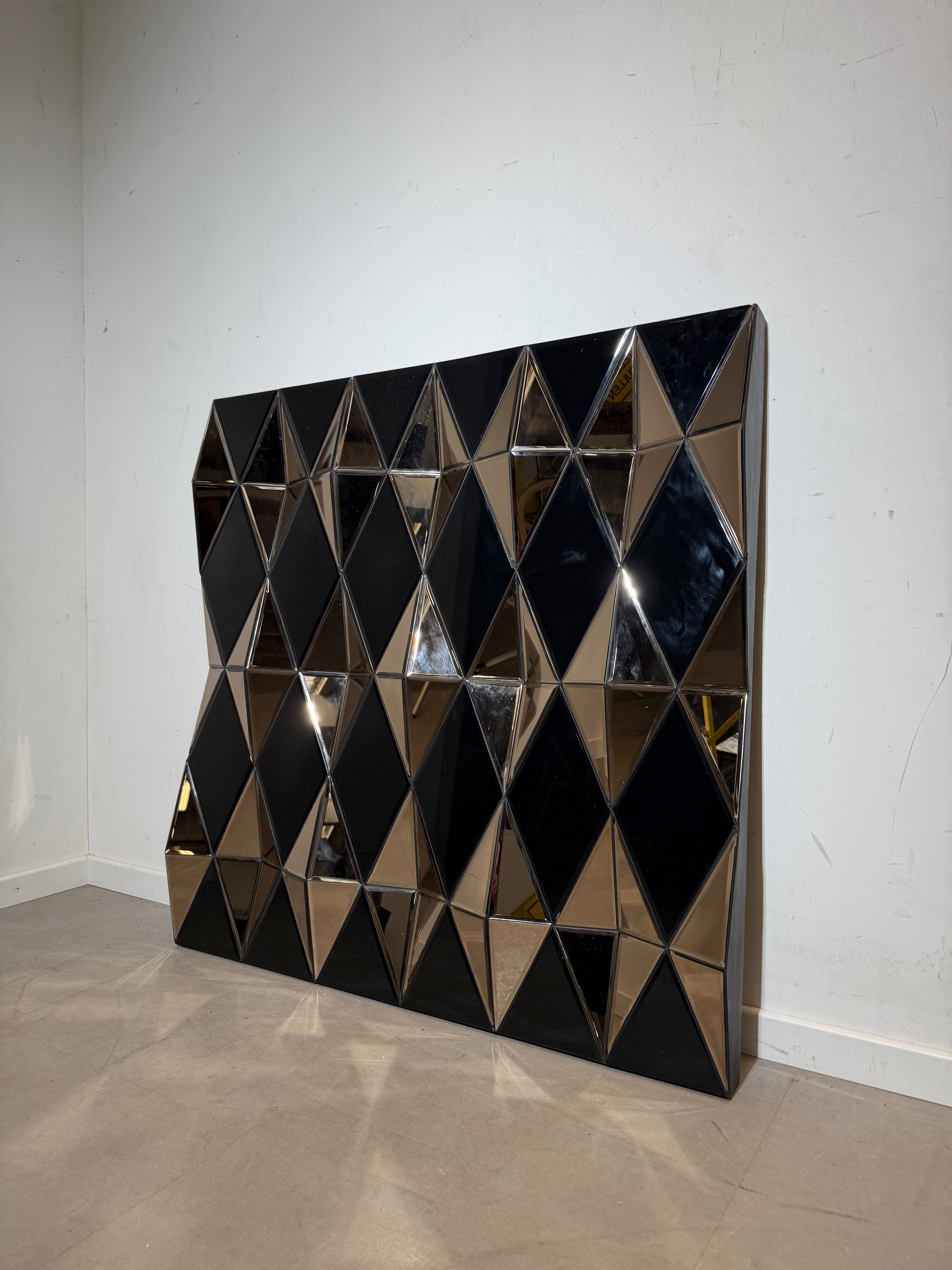 Large Geometric Faceted Mirror Panel – Sculptural Prism Mirror – 120 × 120 cm