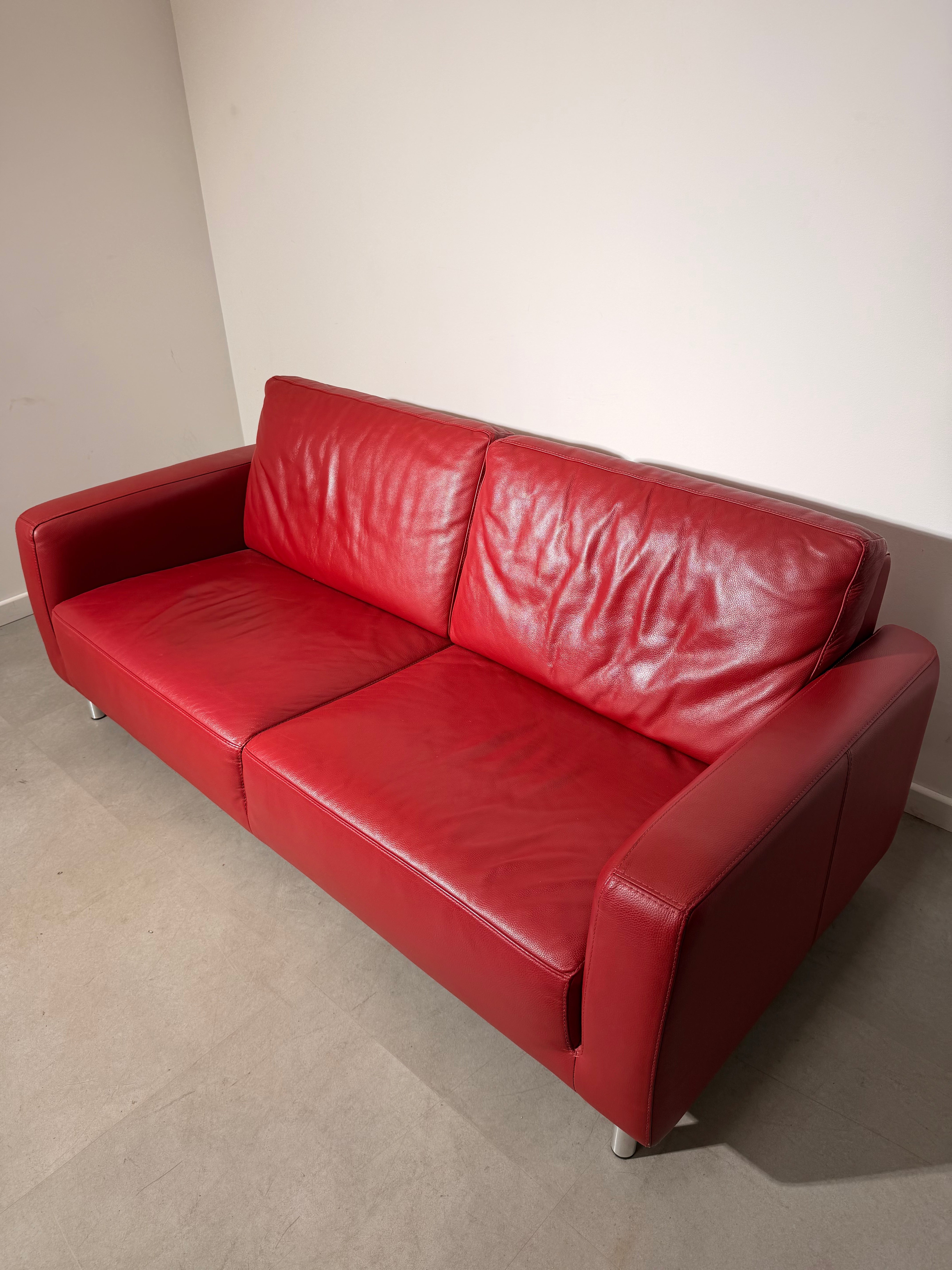 Nicoletti Italia Red Leather Sofa Set.    3 - 2 seater