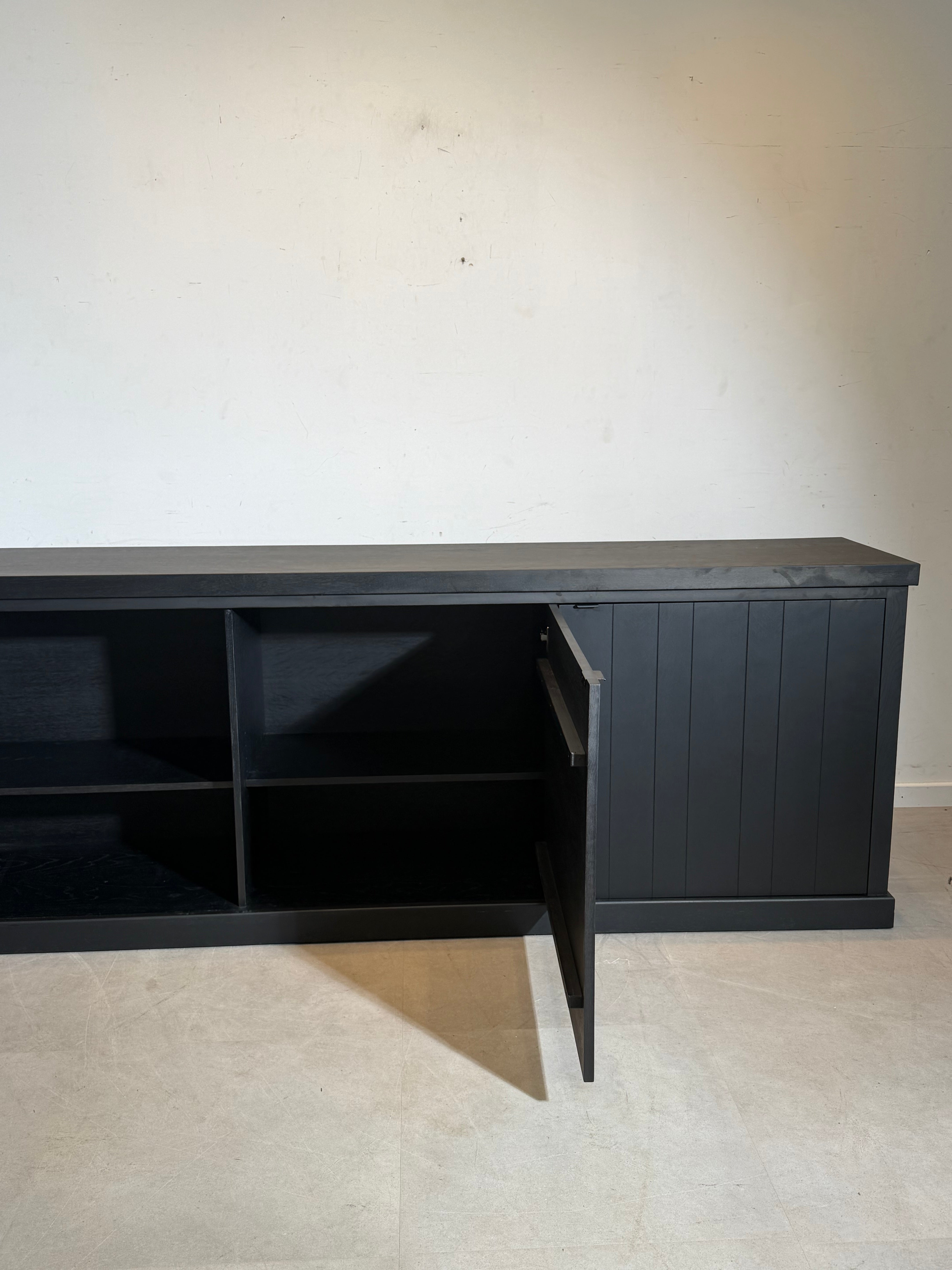 Black Wooden Sideboard XL – 238 cm | Modern Minimal Cabinet with Panel Doors