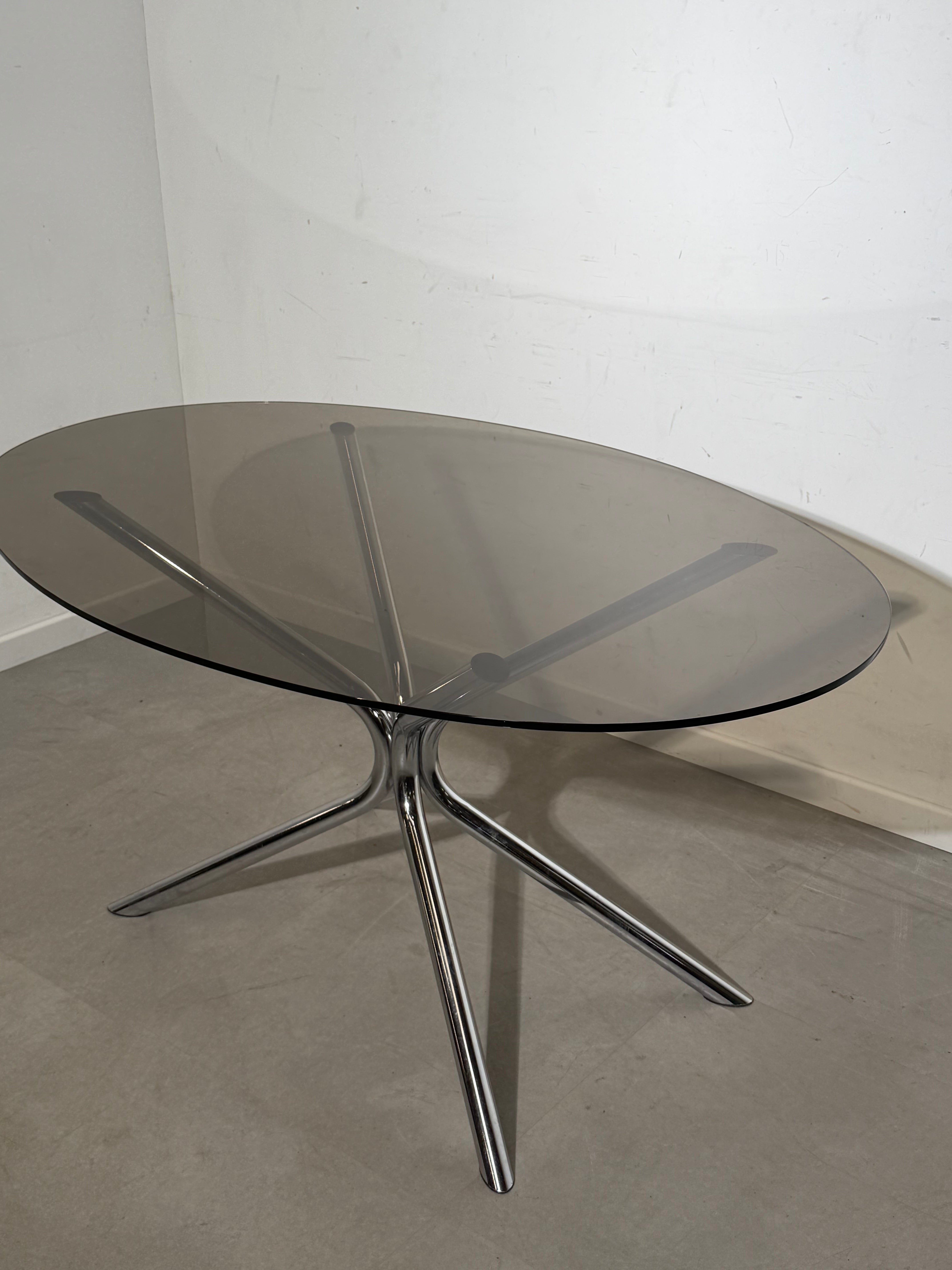 Vintage Chrome Glass Dining Table 150 cm
