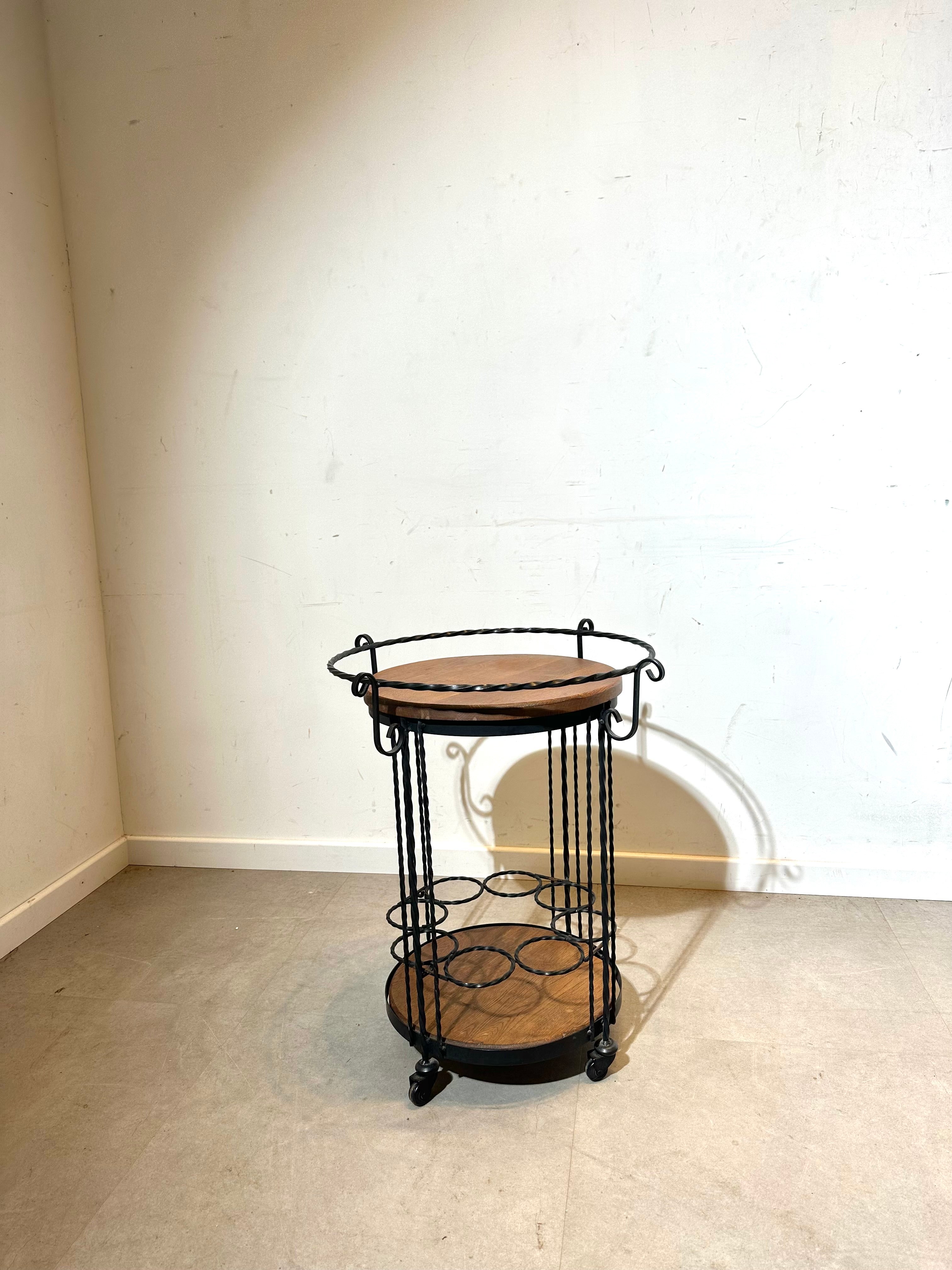 Iron & Wood Bar Cart – Bottle Holder & Serving Tray