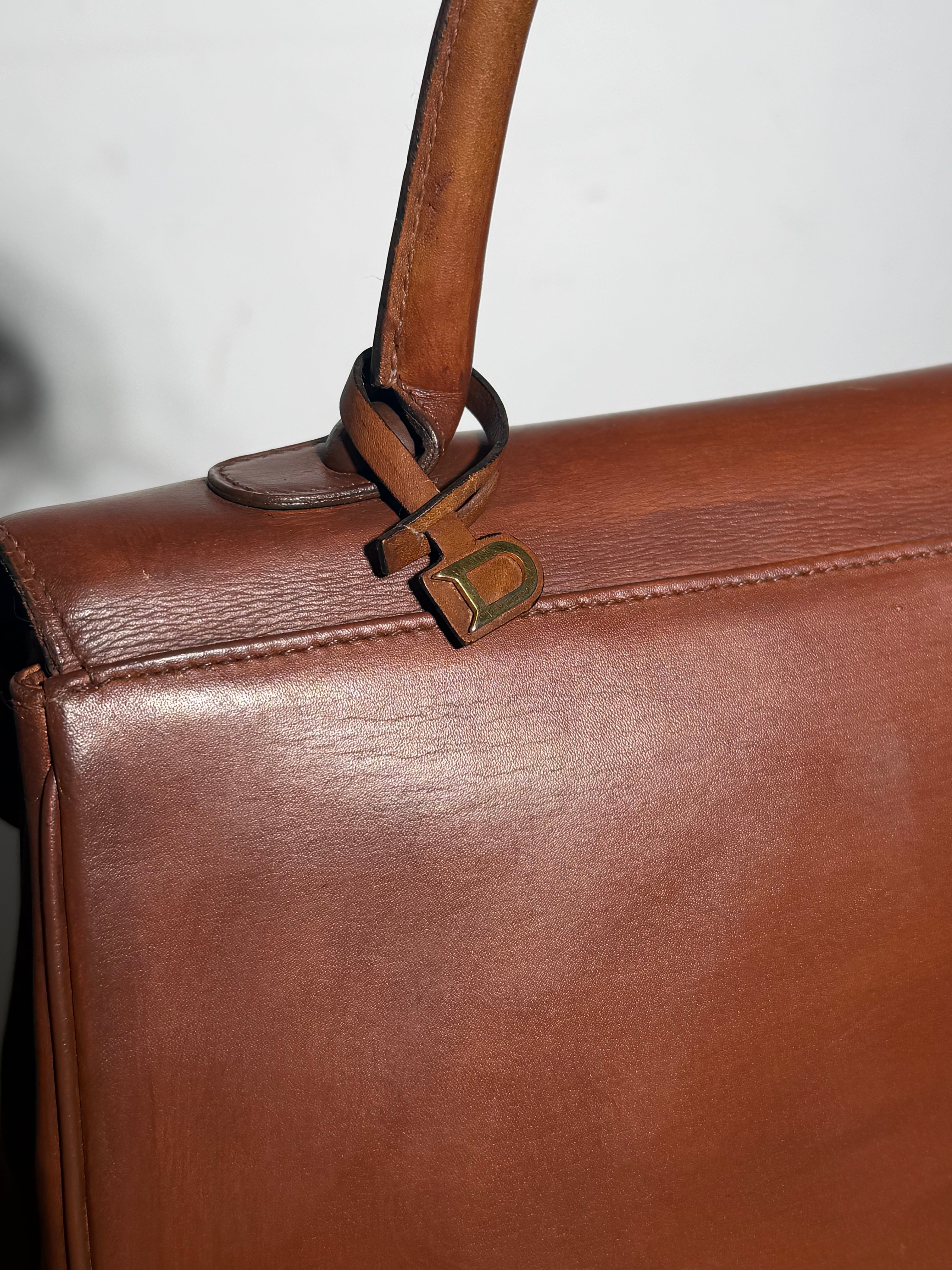Delvaux Brillant MM Handbag Cognac Brown Leather With Mirror & Dustbag