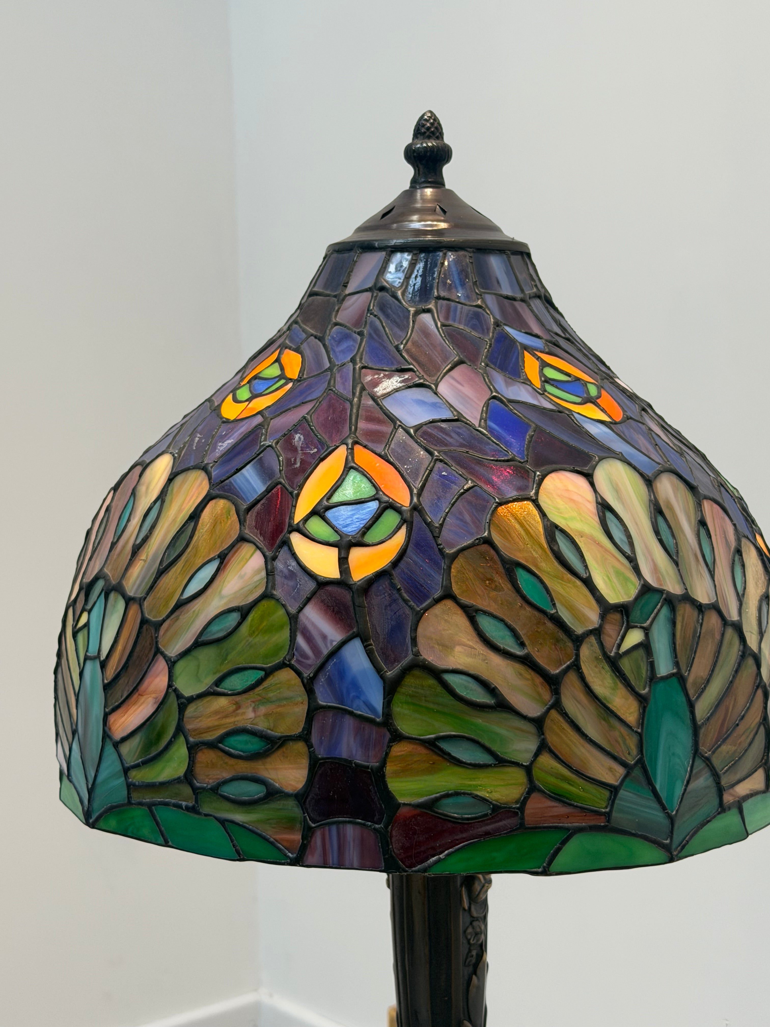 Tiffany Style Stained Glass Table Lamp with Cast Iron Base