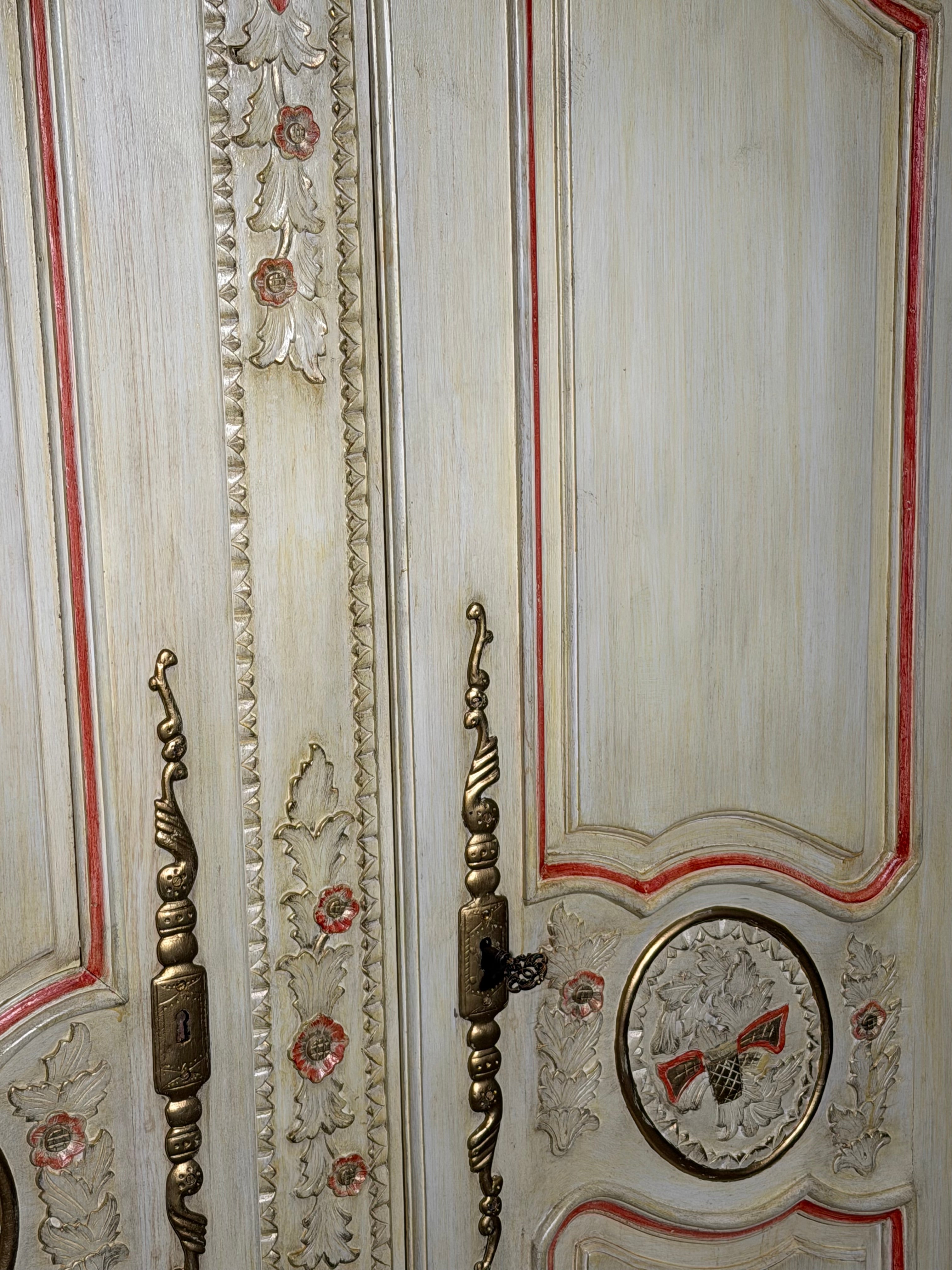 Ornate Hand-Painted Baroque Style Armoire – Floral Carved Wardrobe