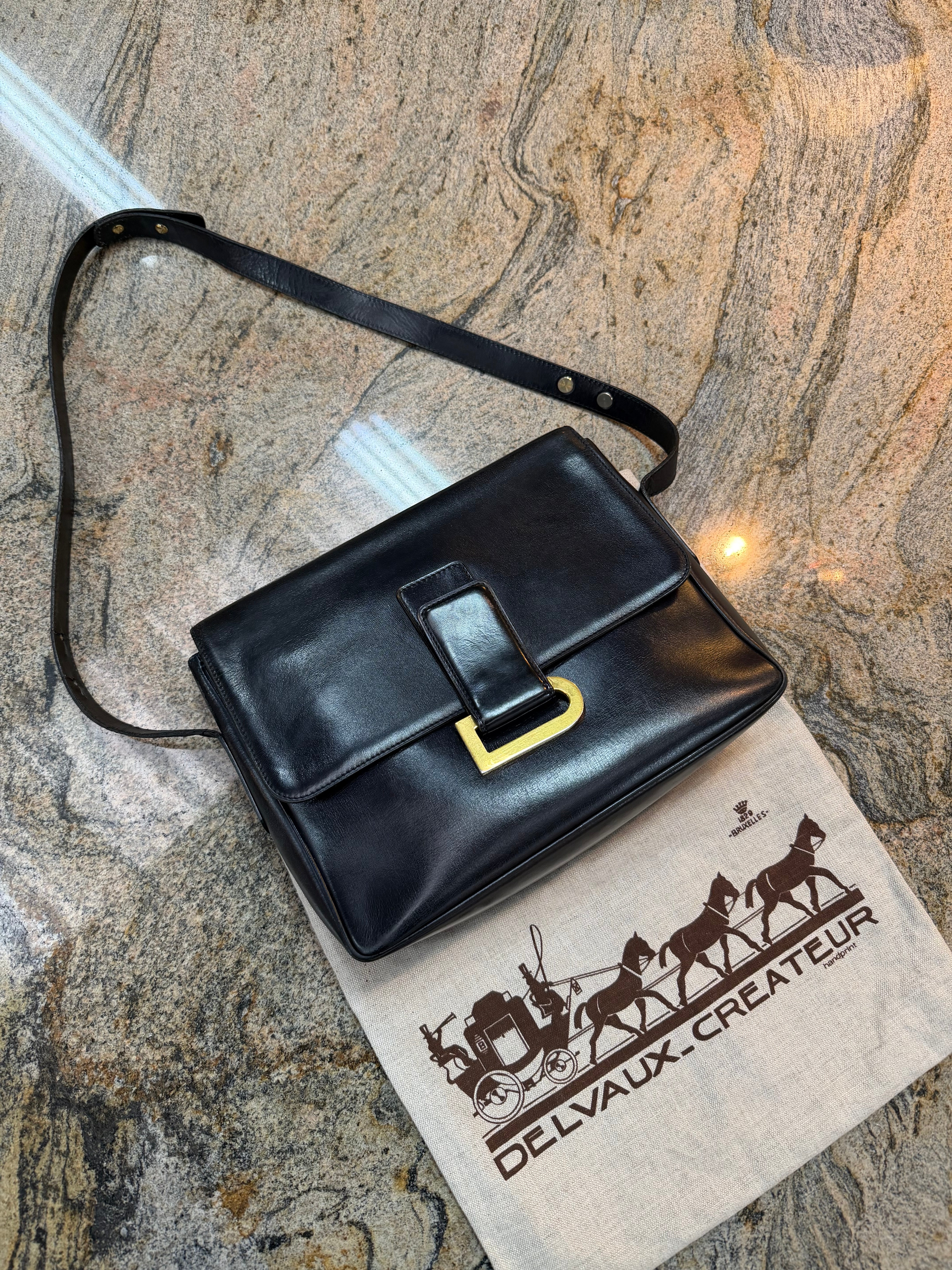 Delvaux Poirier Shoulder Bag – Dark Blue Leather – 28 x 22 cm