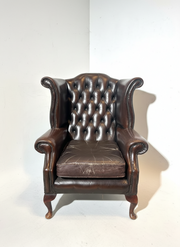 Vintage Brown Leather Wingback Armchair