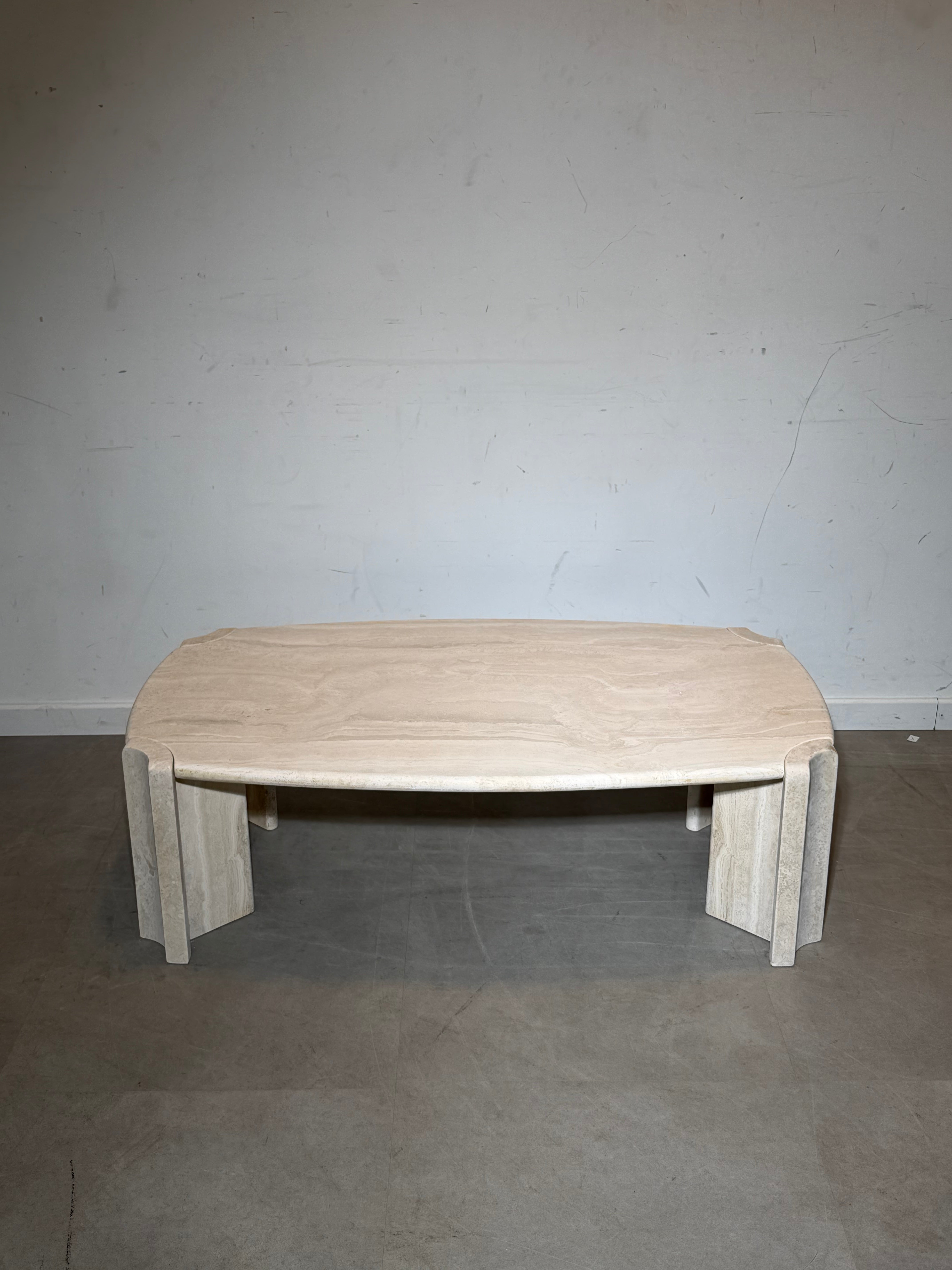 Vintage Travertine Coffee Table – Sculptural Design – 125 cm