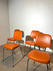 Set of 4 Vintage Orange Vinyl Dining Chairs
