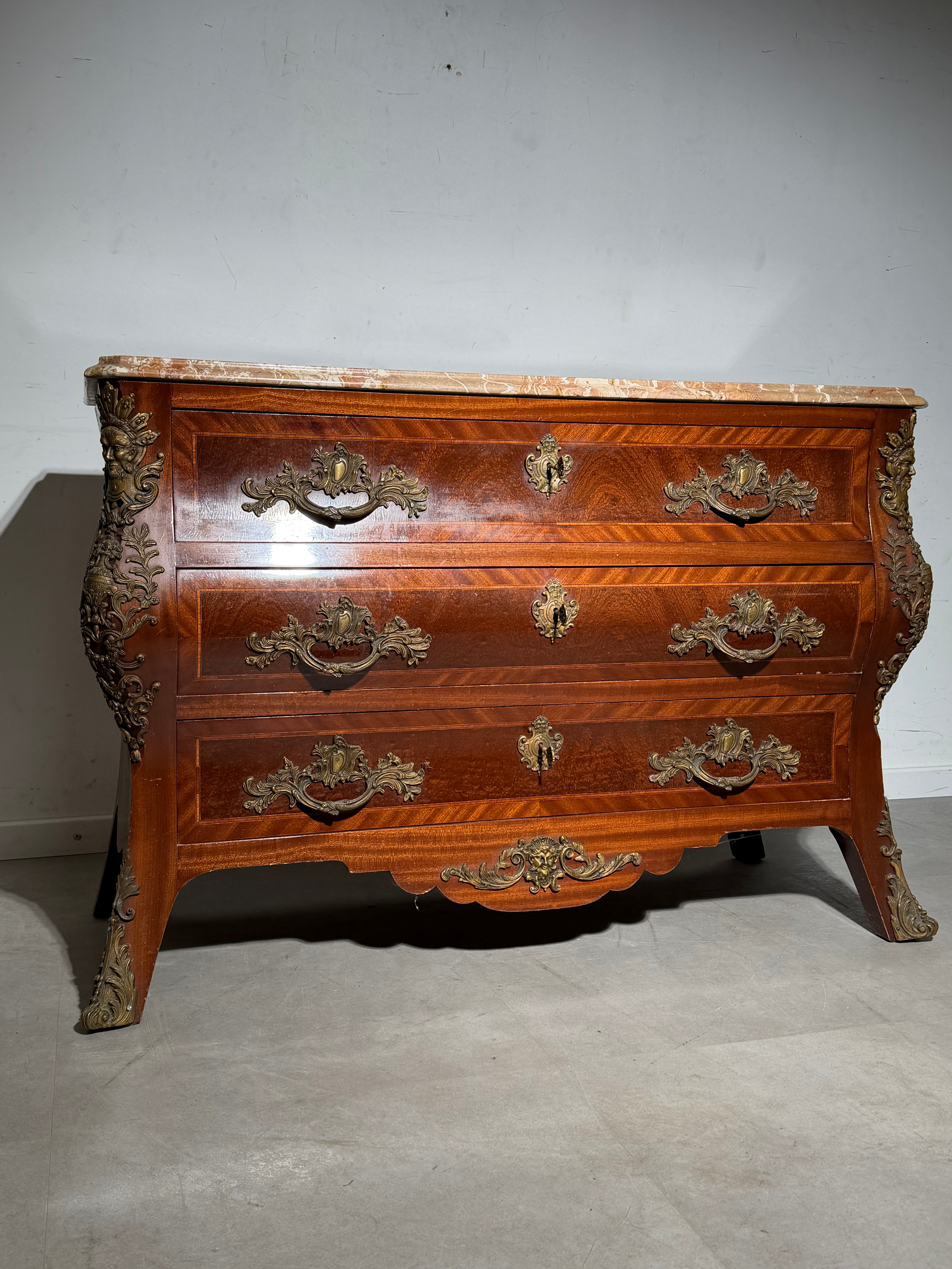 Antique Louis XV Style Marble Top Commode with Bronze Mounts