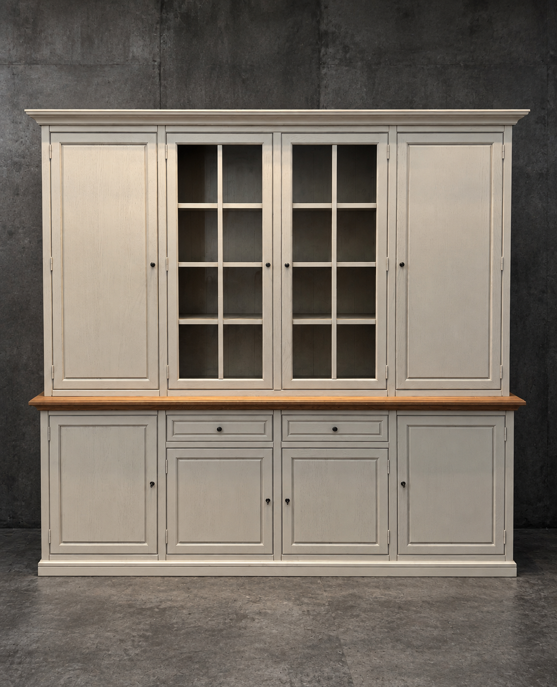 Large Oak Display Cabinet with Integrated Lighting