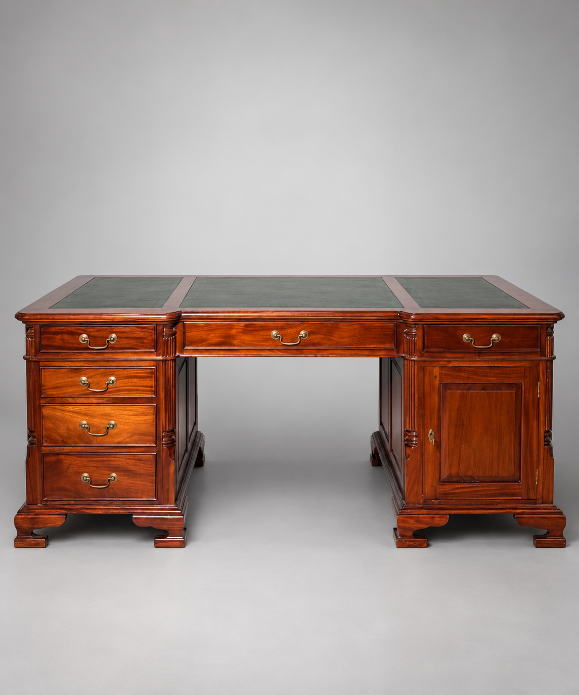 Large Executive Partner Desk in Mahogany with Green Leather Inlay