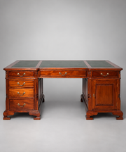Large Executive Partner Desk in Mahogany with Green Leather Inlay