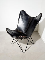 Vintage Butterfly Chair Black Leather – Mid Century Sling Chair