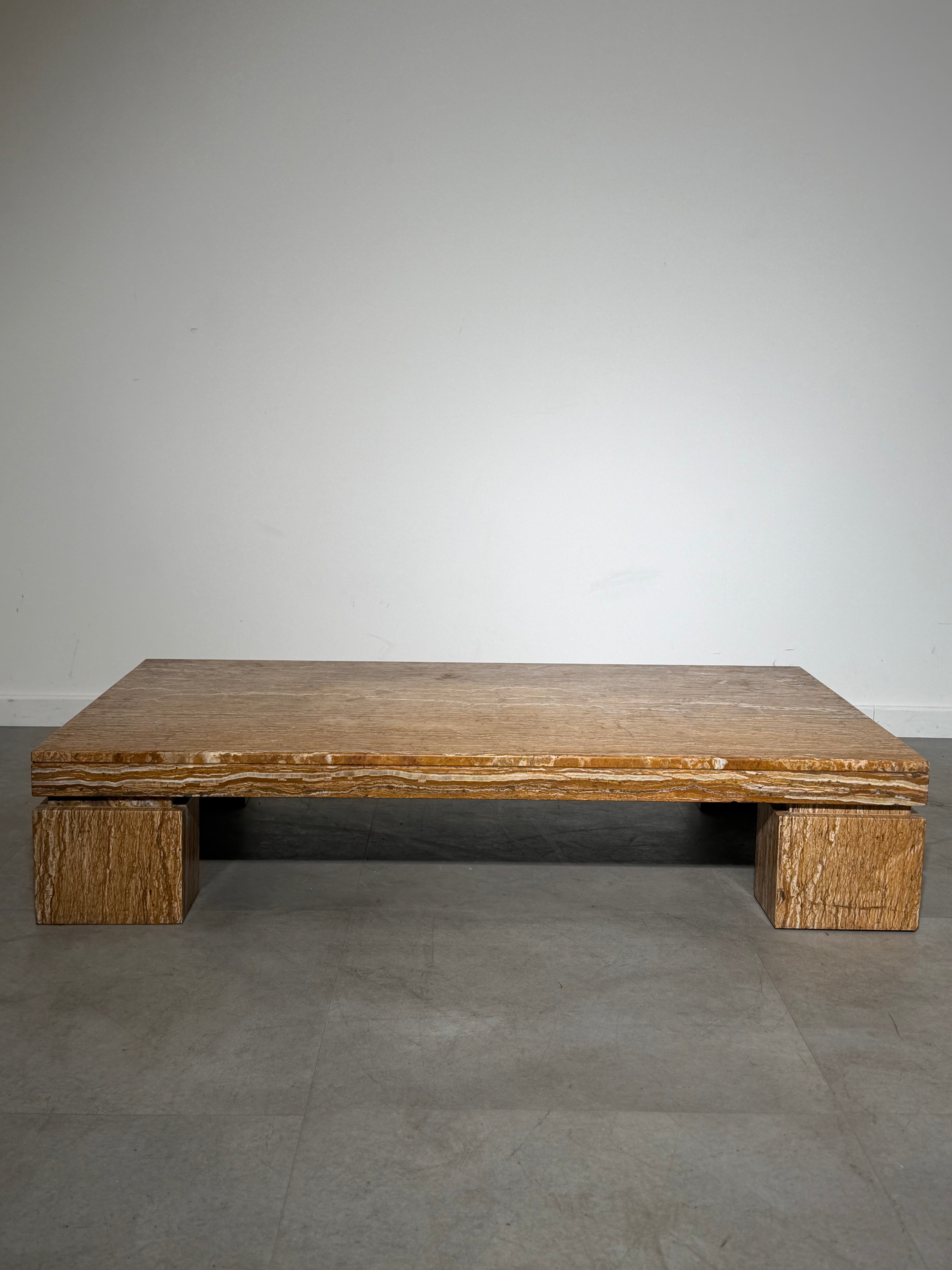 Structural Travertine Rosso Coffee Table – Brutalist Design