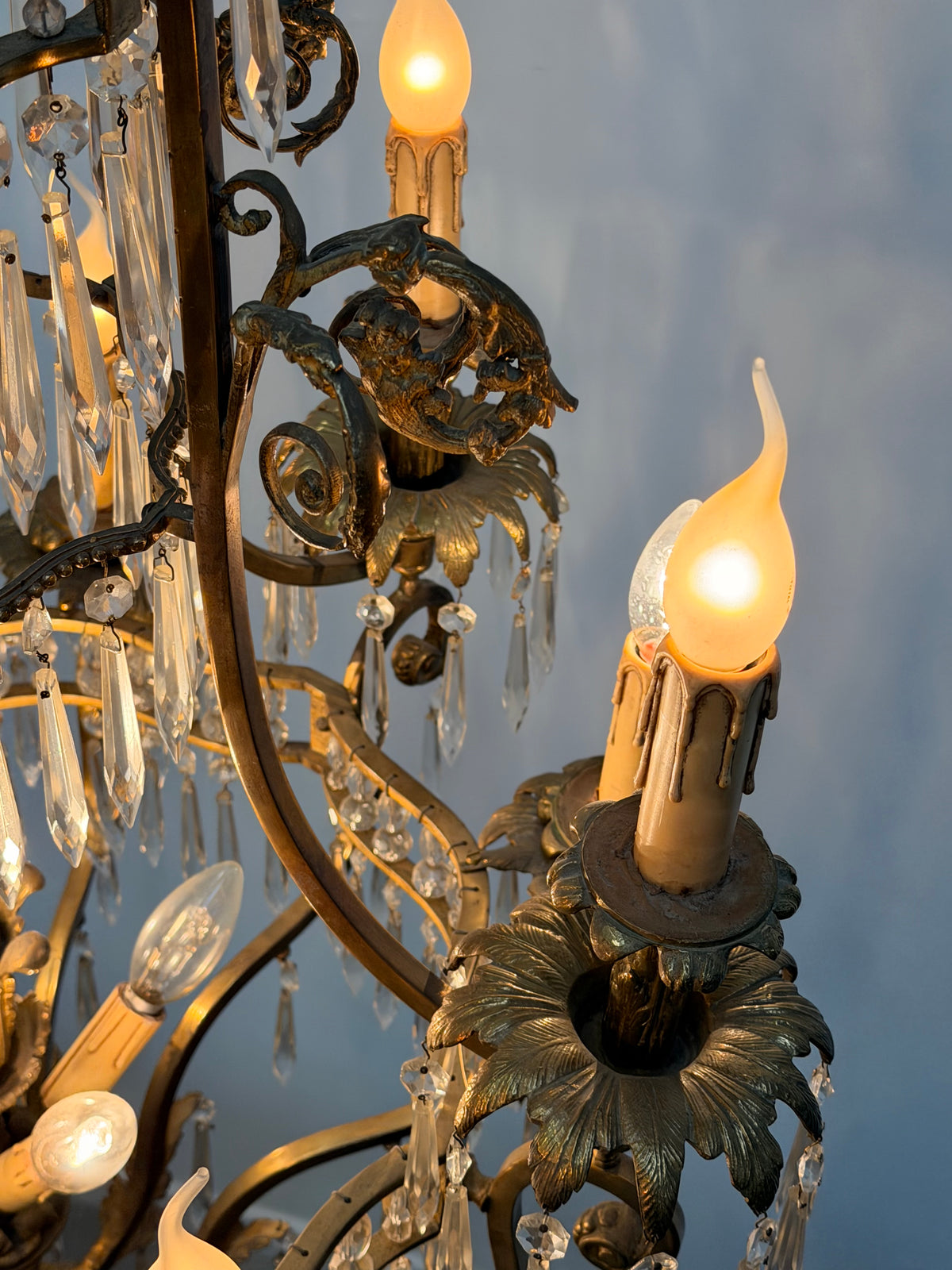 Impressive Antique French Gilt Bronze & Crystal Chandelier