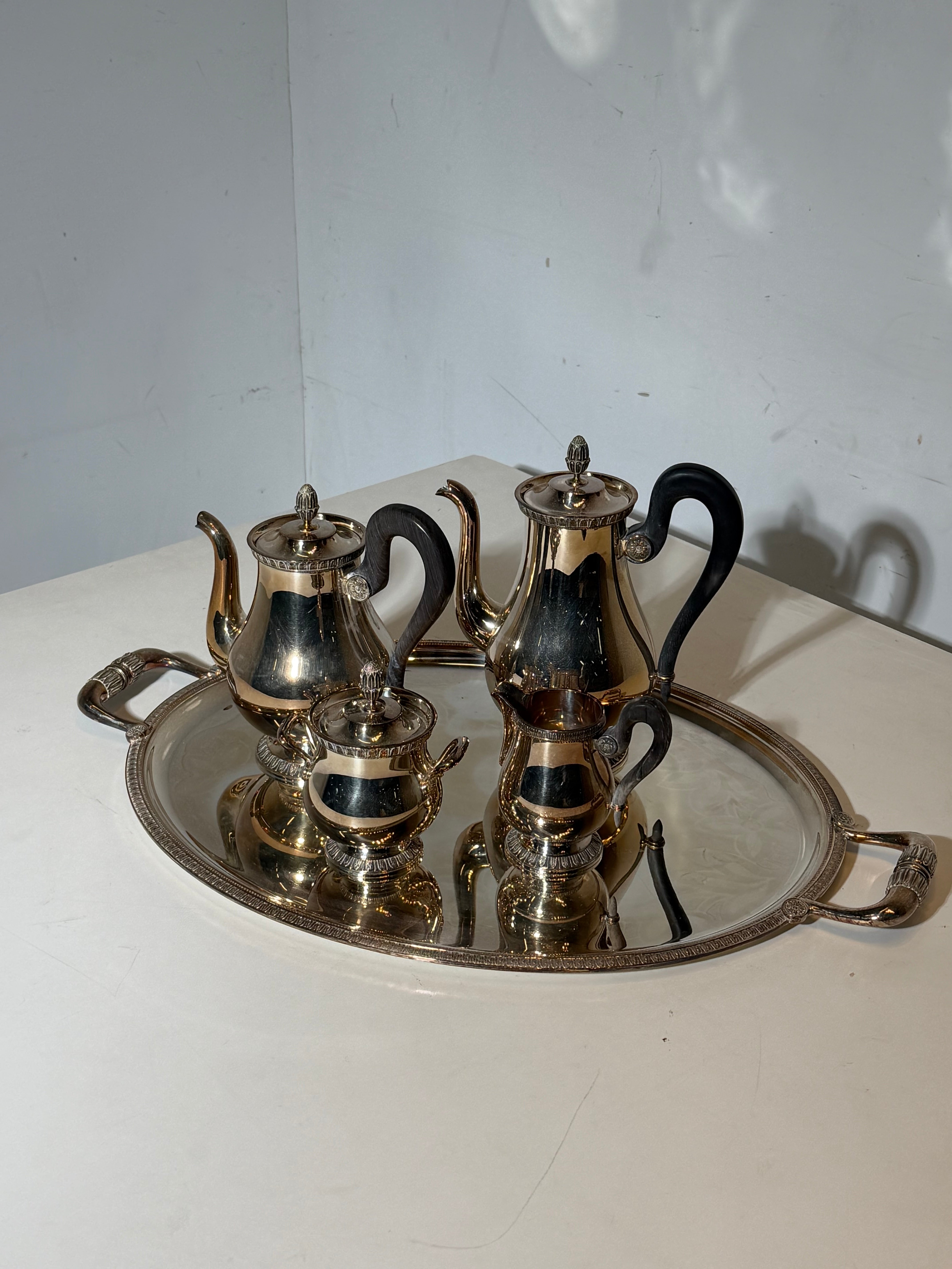 Christofle Malmaison Silver Plated Coffee Tea Set 5 Piece with Tray – French Luxury Service