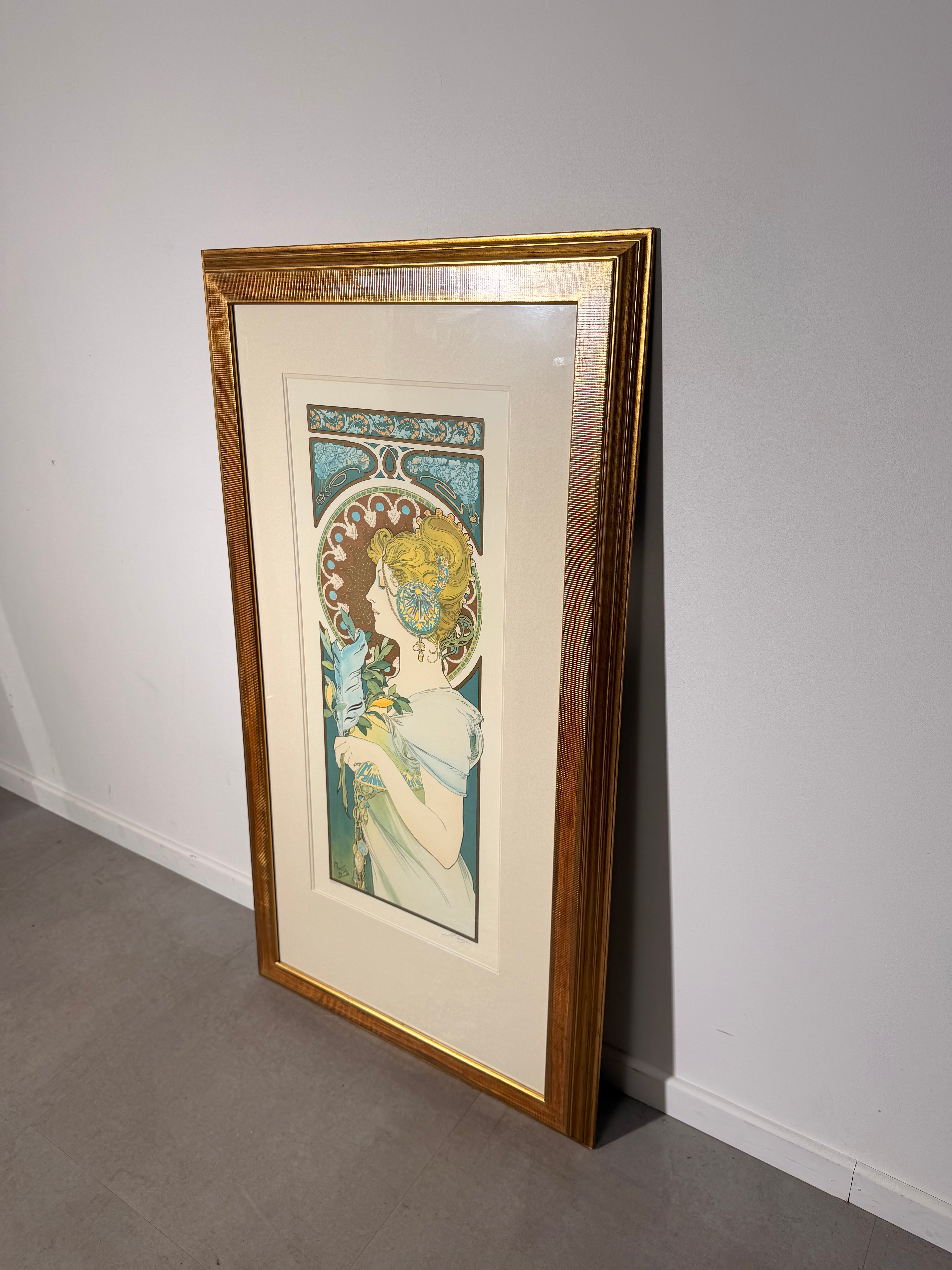 After Alphonse Mucha – Primrose & Feather – Set of Two Framed Colour Lithographs