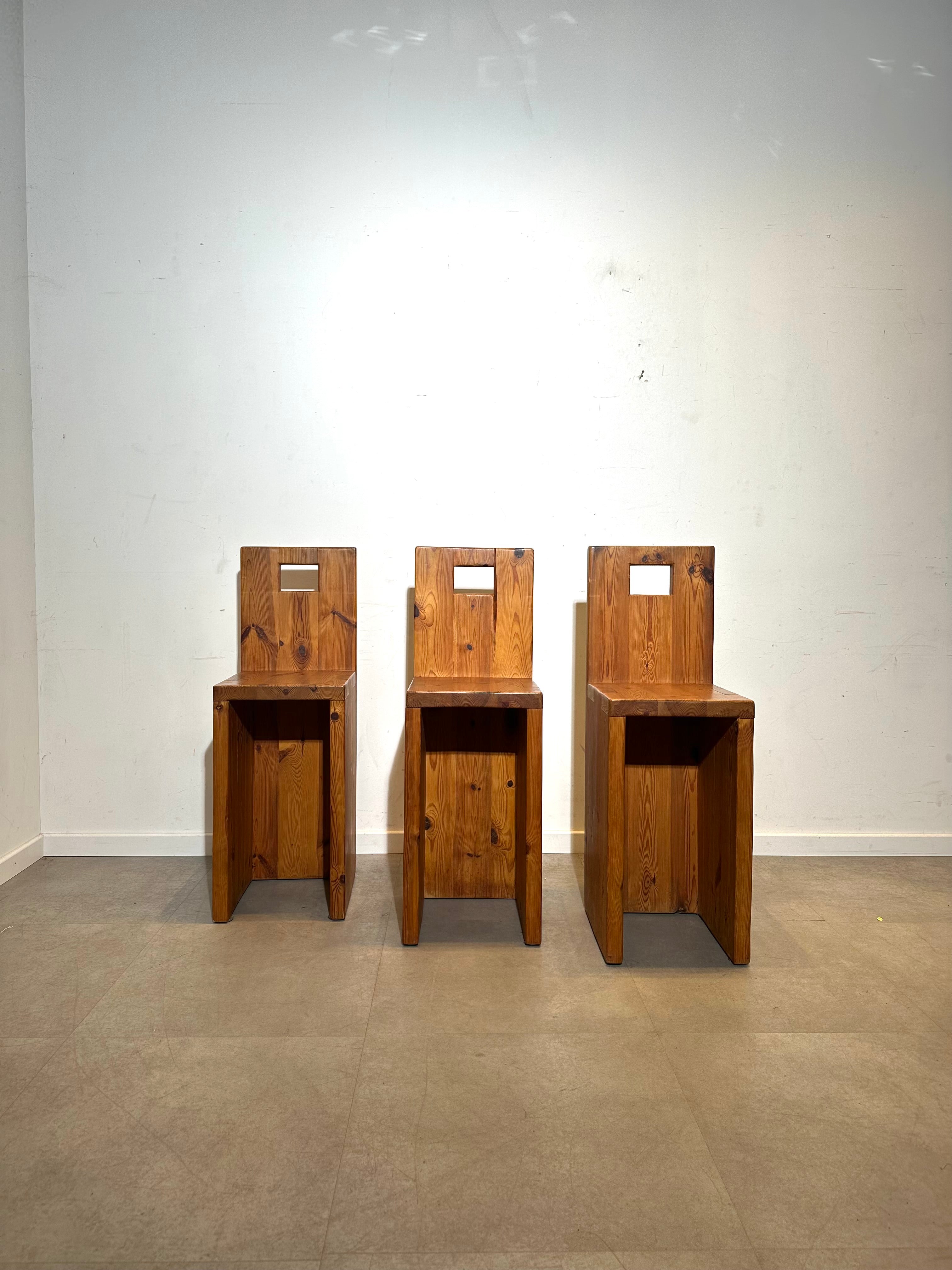 Set of 3 Brutalist Bar Stools, 1970s