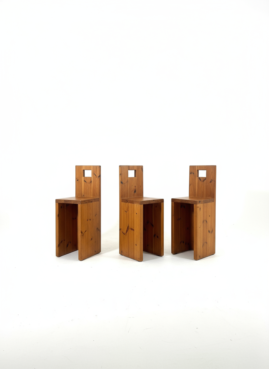 Set of 3 Brutalist Bar Stools, 1970s