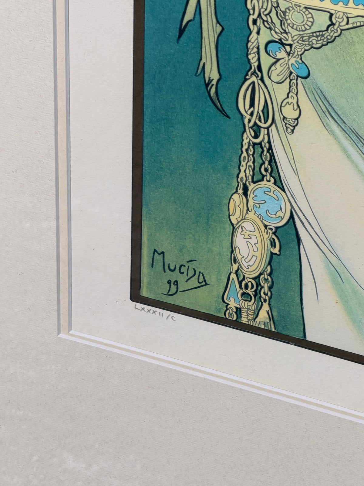 After Alphonse Mucha – Primrose & Feather – Set of Two Framed Colour Lithographs