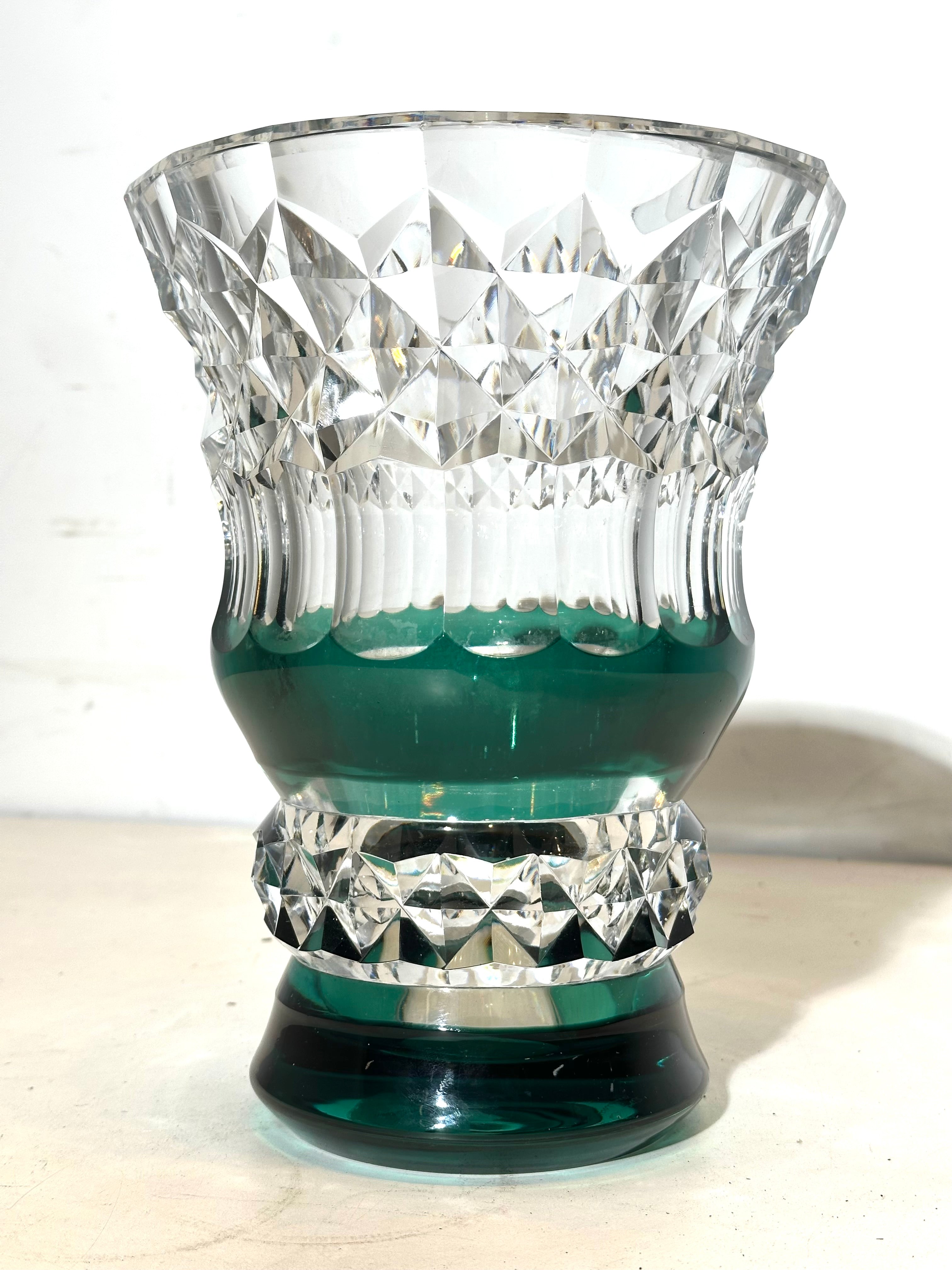 Val Saint Lambert Crystal Vase – Green Overlay