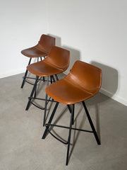 Set of 3 Goossens Wonen & Slapen Cognac Leather Bar Chairs