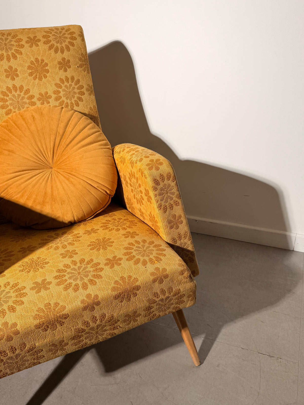 Vintage Mid-Century Mustard Floral Lounge Chair
