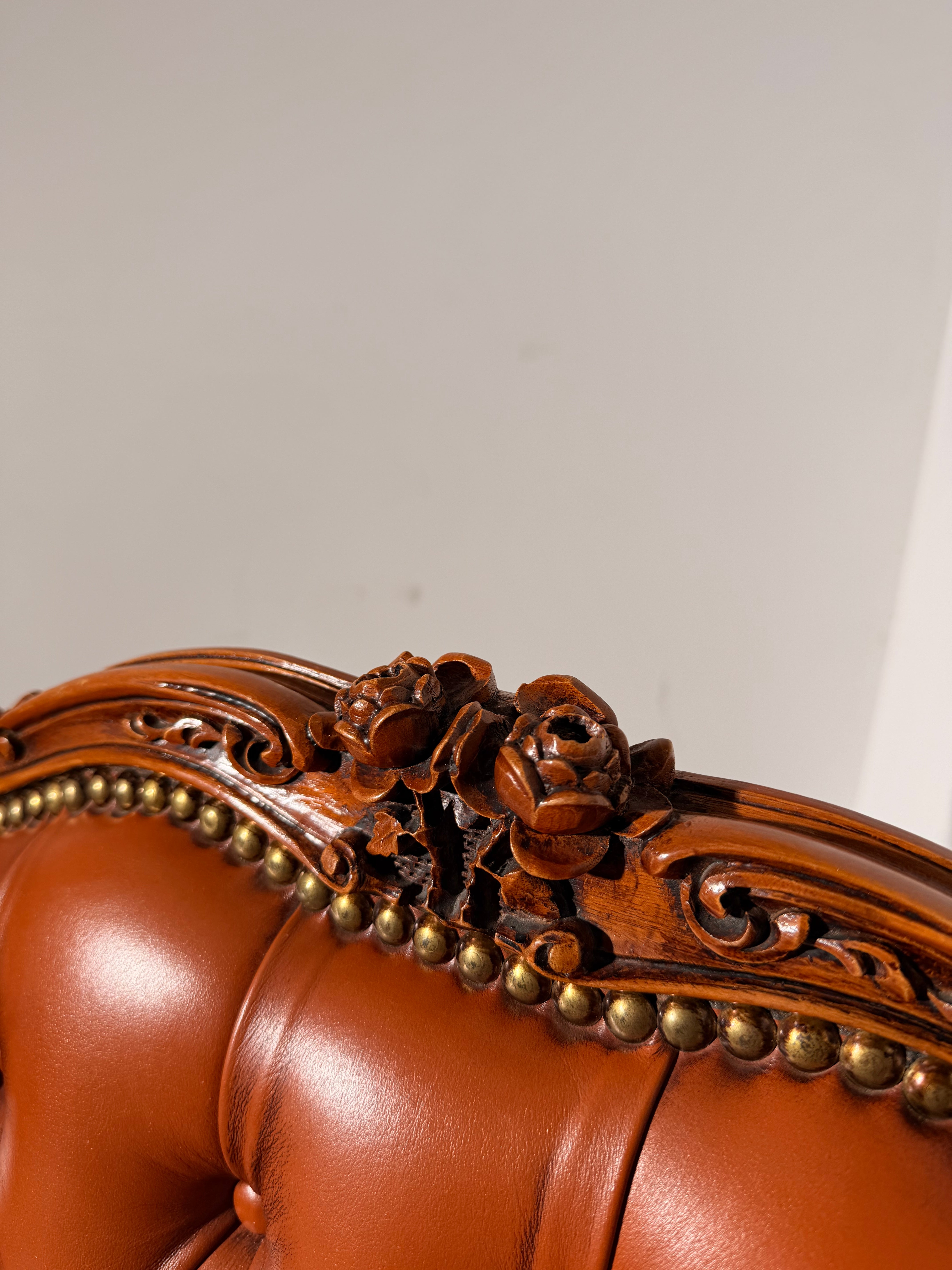 Antique Cognac Leather Bergère Armchair