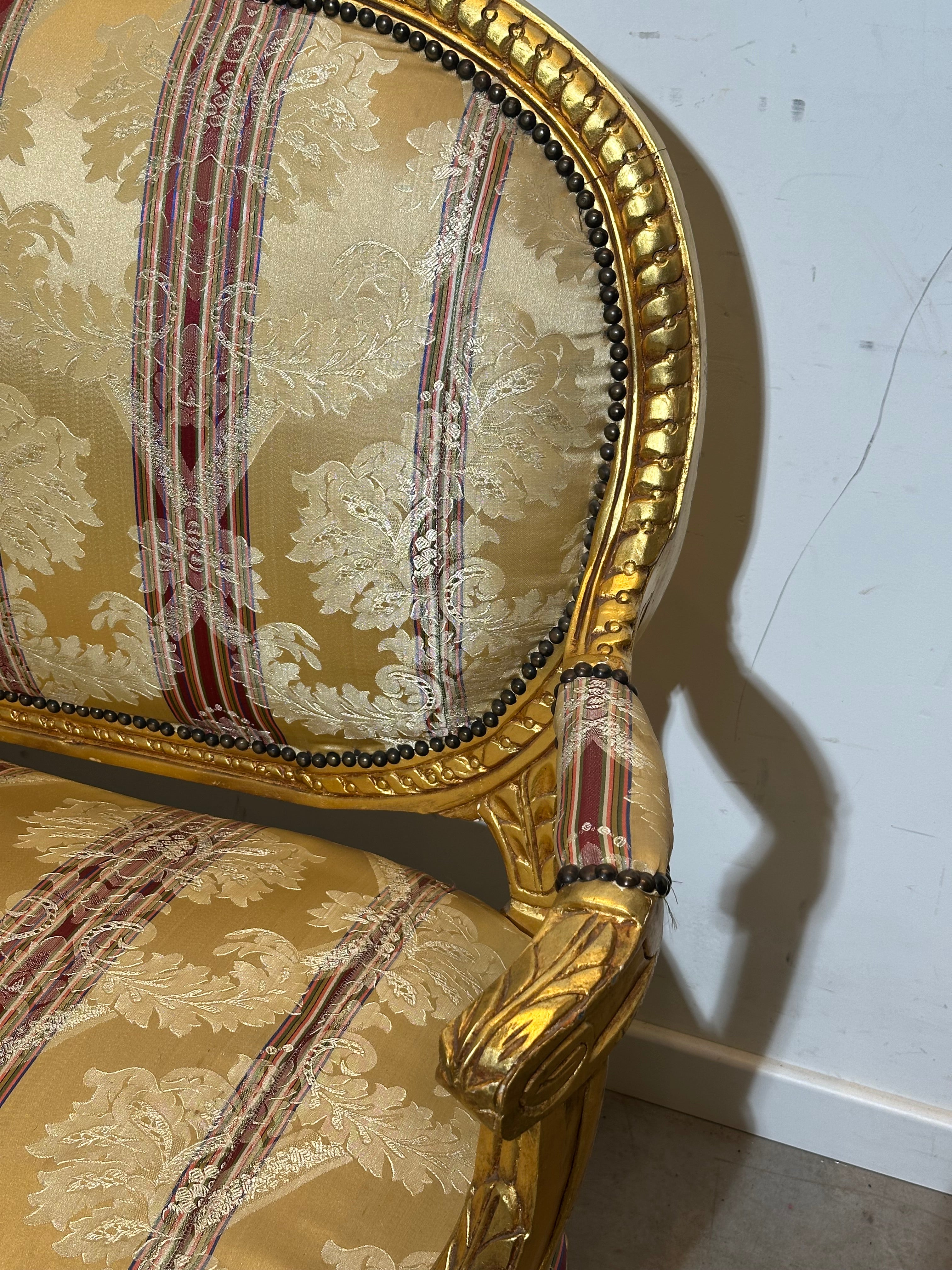 Antique French Louis XVI Style Salon Set + Marble Coffee Table