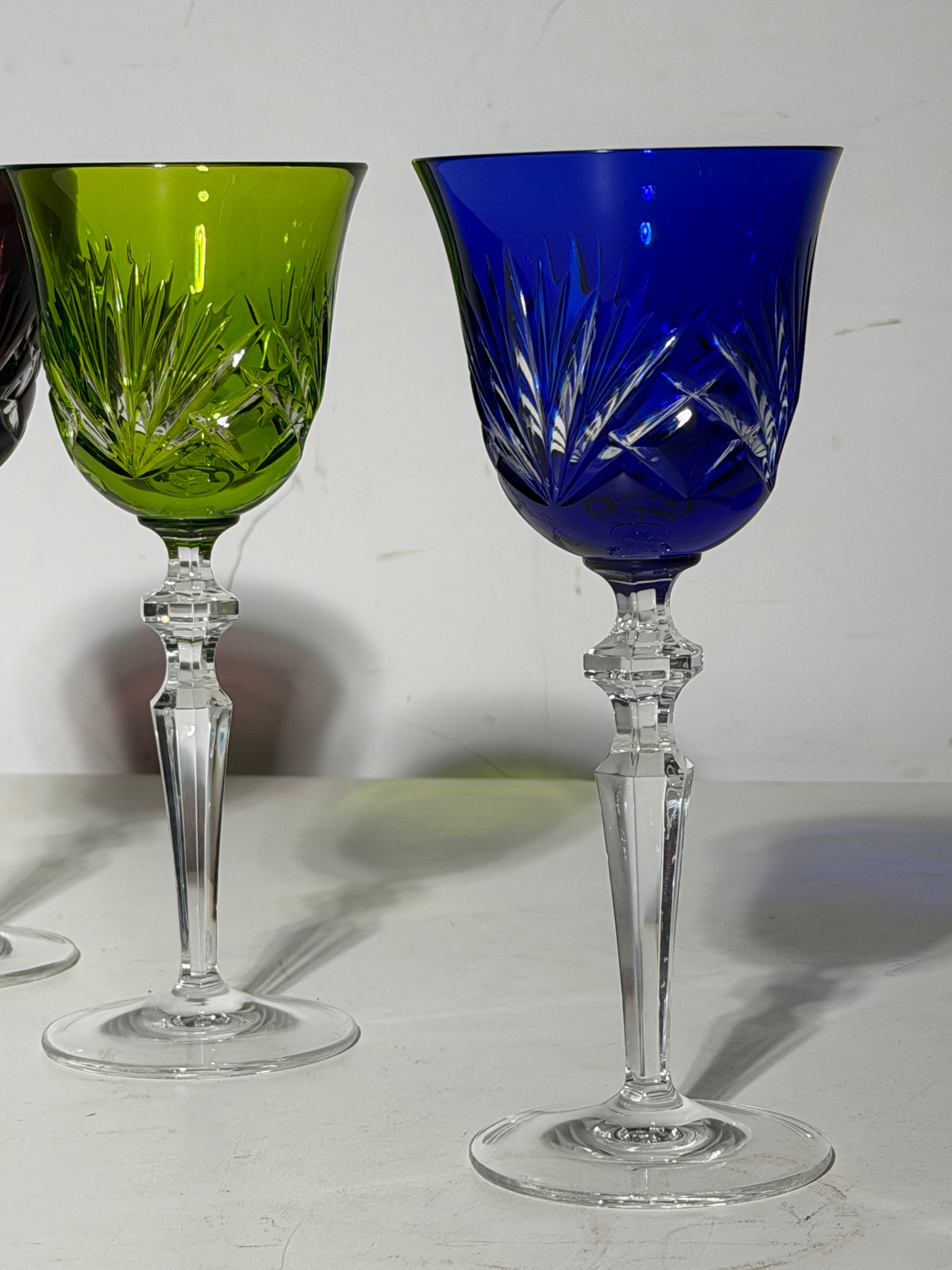 Set of Four Bohemian Cut Crystal Glasses – Multicolour
