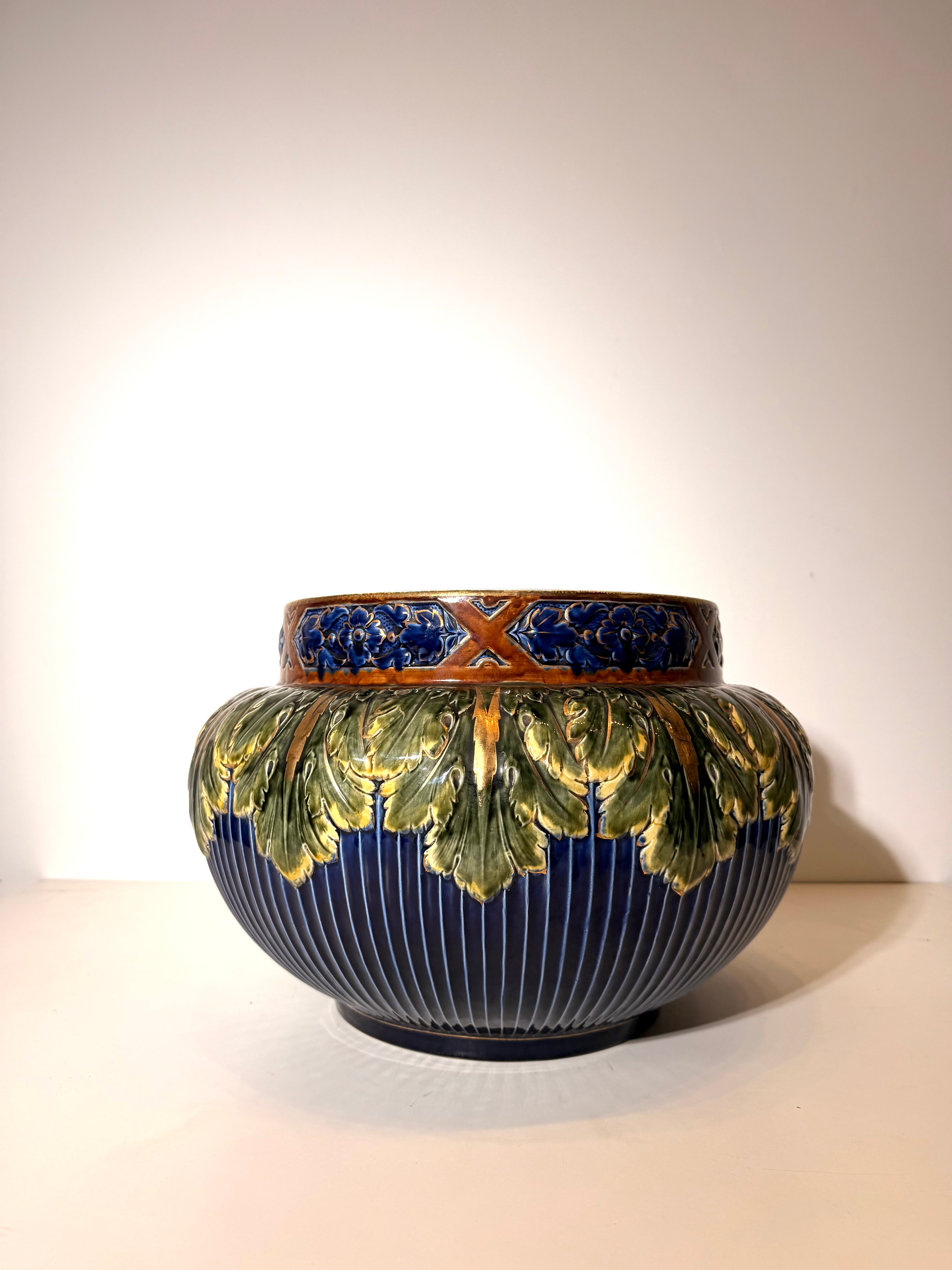 Large Art Nouveau Glazed Ceramic Jardinière