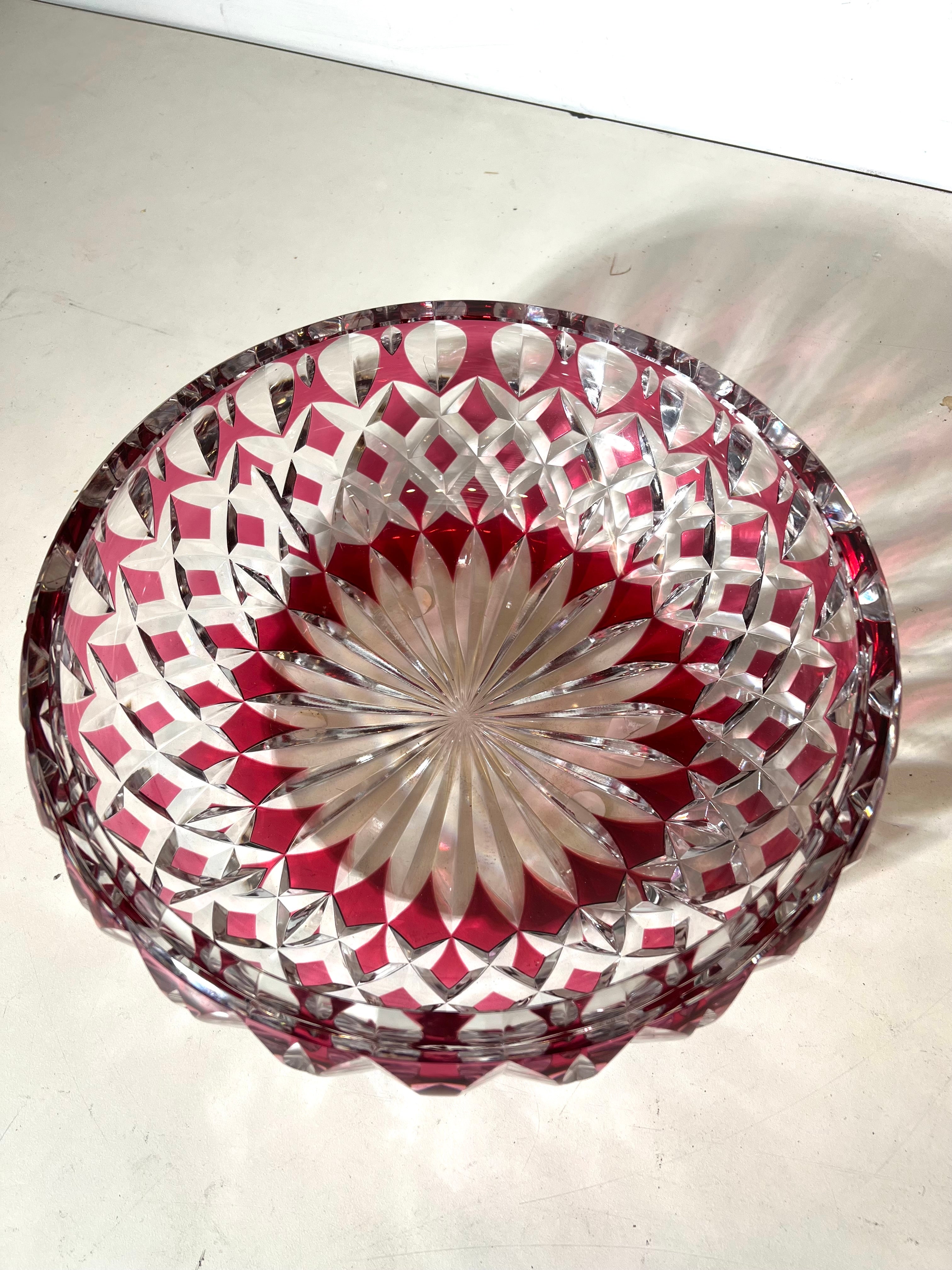 Val Saint Lambert Cut Crystal Bowl – Ruby Overlay